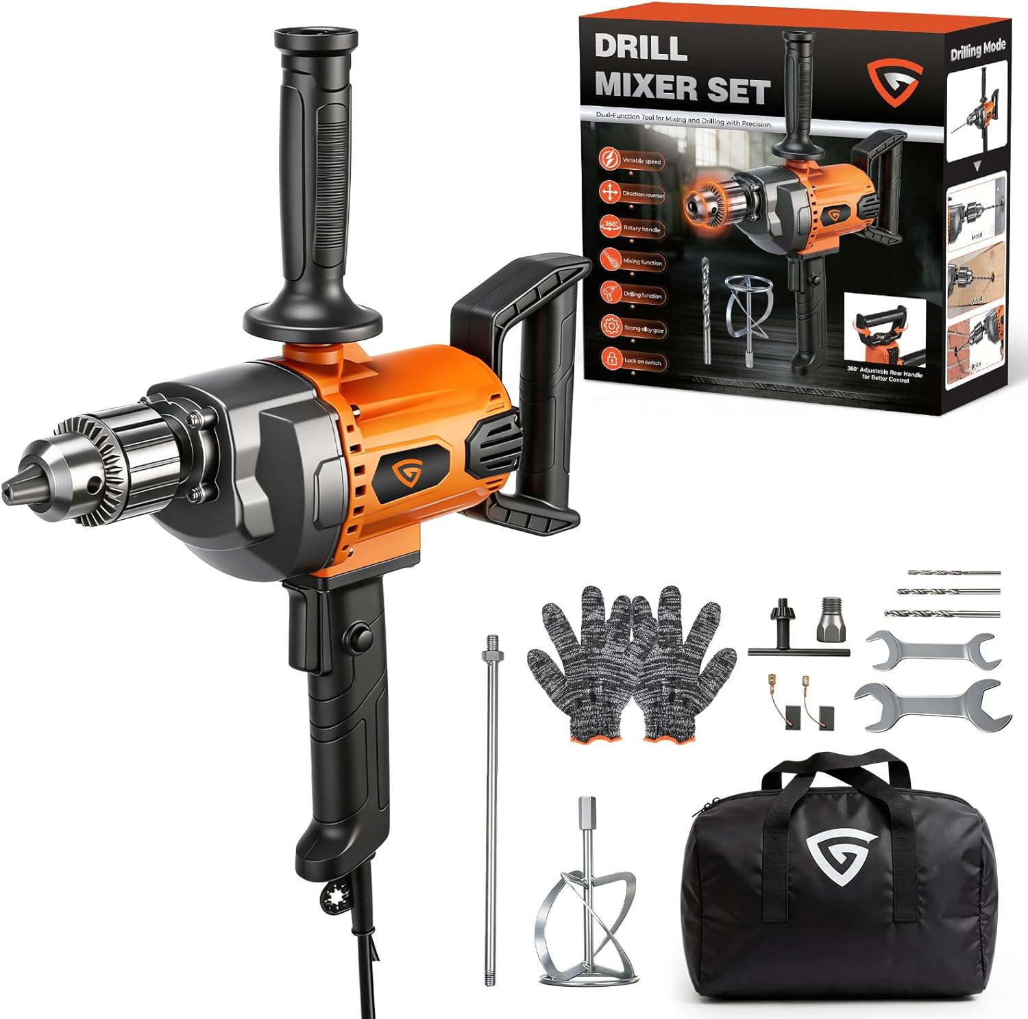 Drill Mixer Set, 20 Amp Corded Mixing Drill with 5/8