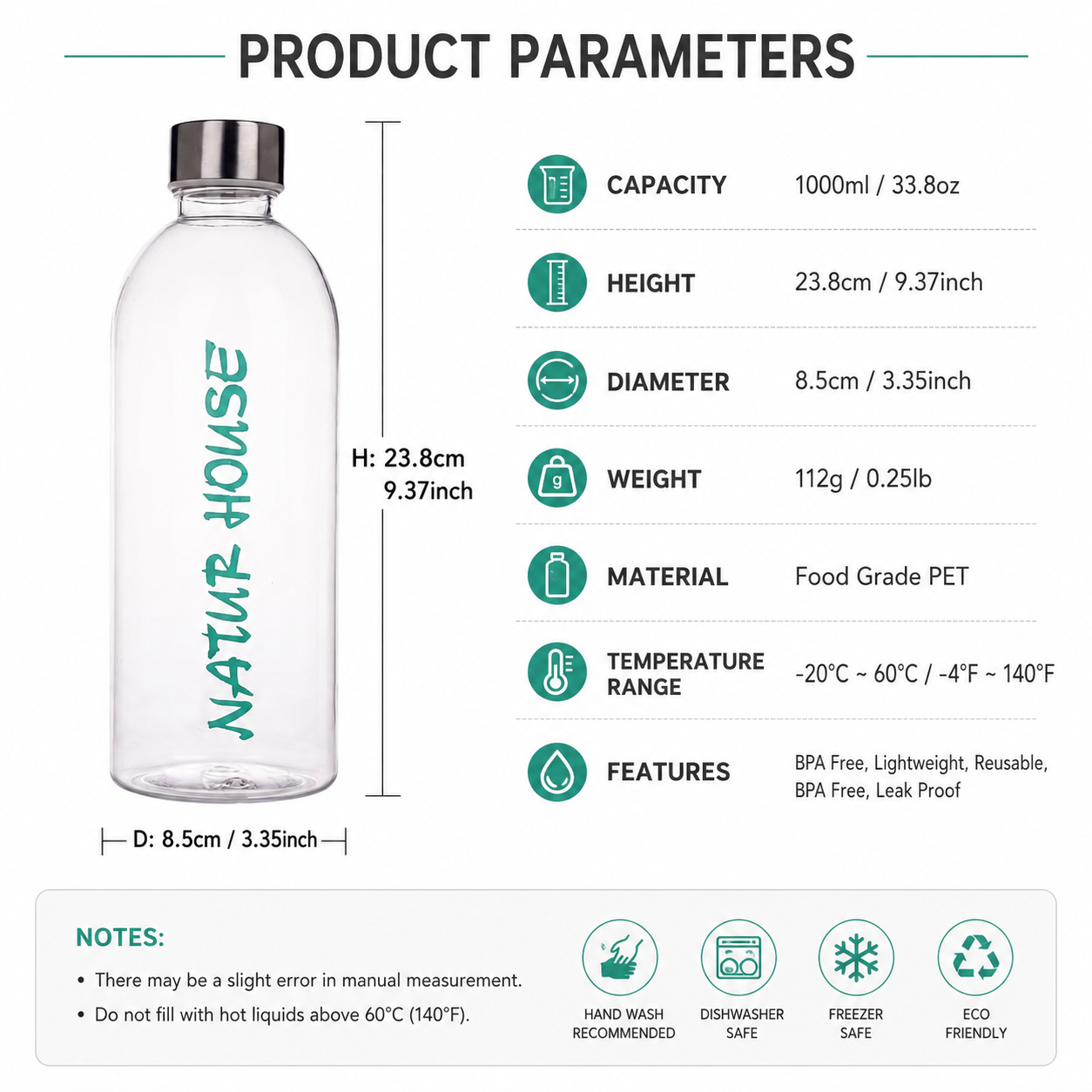 1000ml Plastic Sports Water Bottle with Stainless Steel Lid BPA Free Lightweight Portable Drink Bottle for Promotional Gift OEM