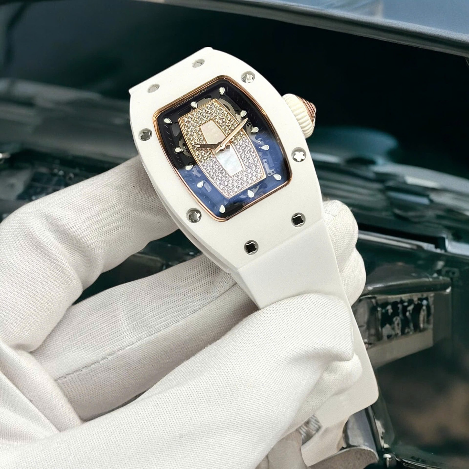 Richard Mille RM07 Super Clone Watches White Ceramic Rubber Strap Automatic Movement 36mm - Top club