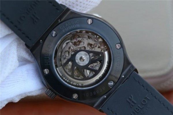 Replica Hublot Classic Fusion Tourbillon 42mm TF SS PVD Diamonds Bezel Skeleton Dial Gummy Strap A23J - Top club
