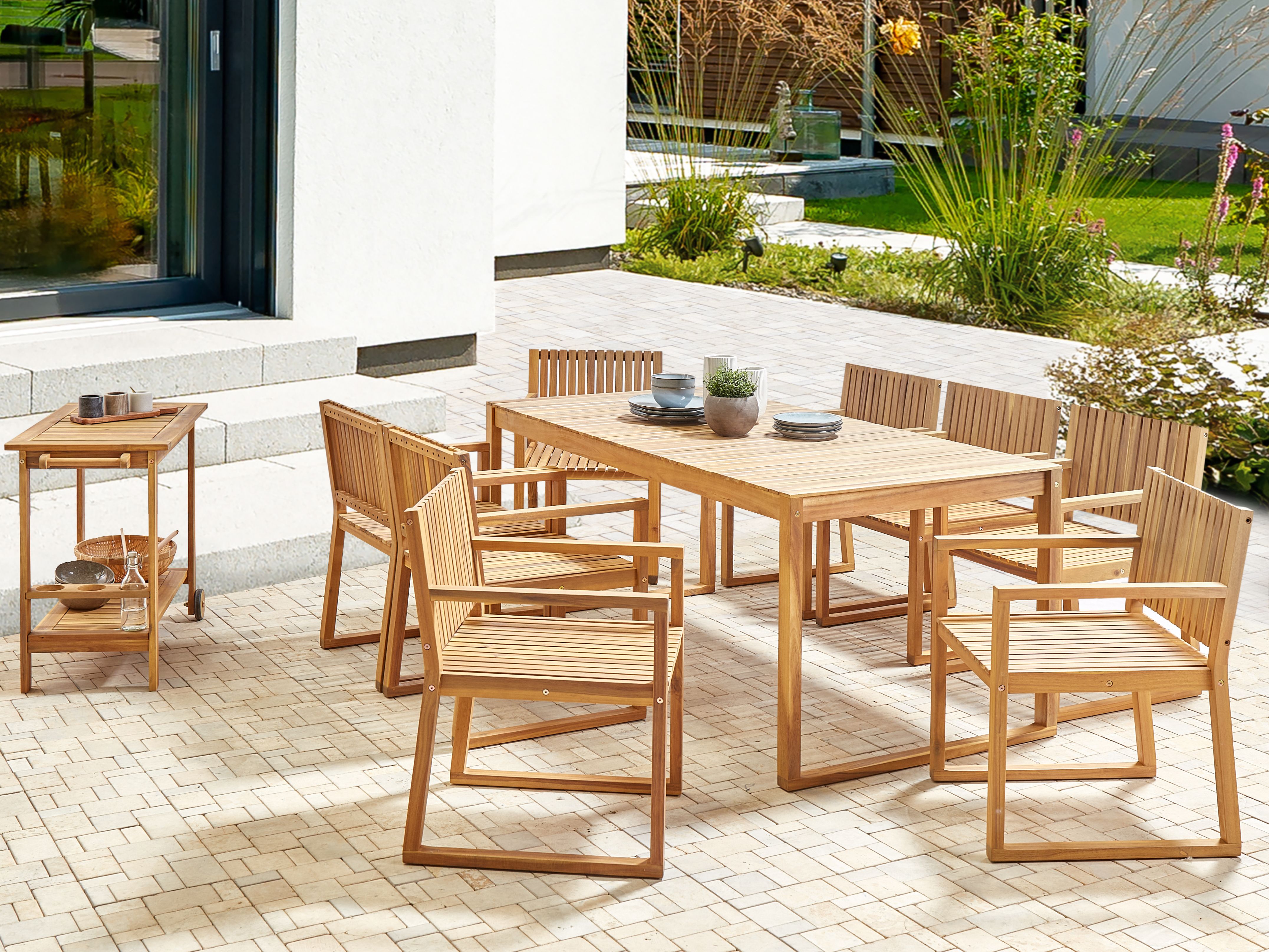 Garden Dining Set 8 Seater SASSARI II Certified Acacia Wood Light Brown