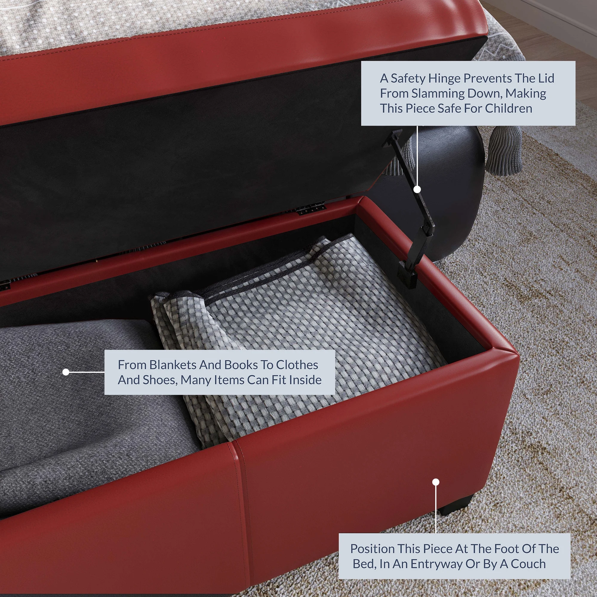 BELLEZE Storage Ottoman Bench Footstool - Amherst (Beige) - Image 39