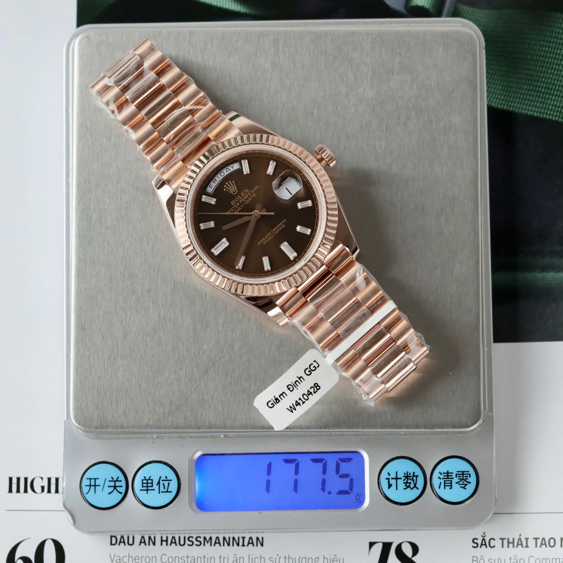 Rolex Day-Date Chocolate Dial Copies Watches Gold Wrapped + Moissanite Dial Markers Custom 40mm - Elite Watch Atelier