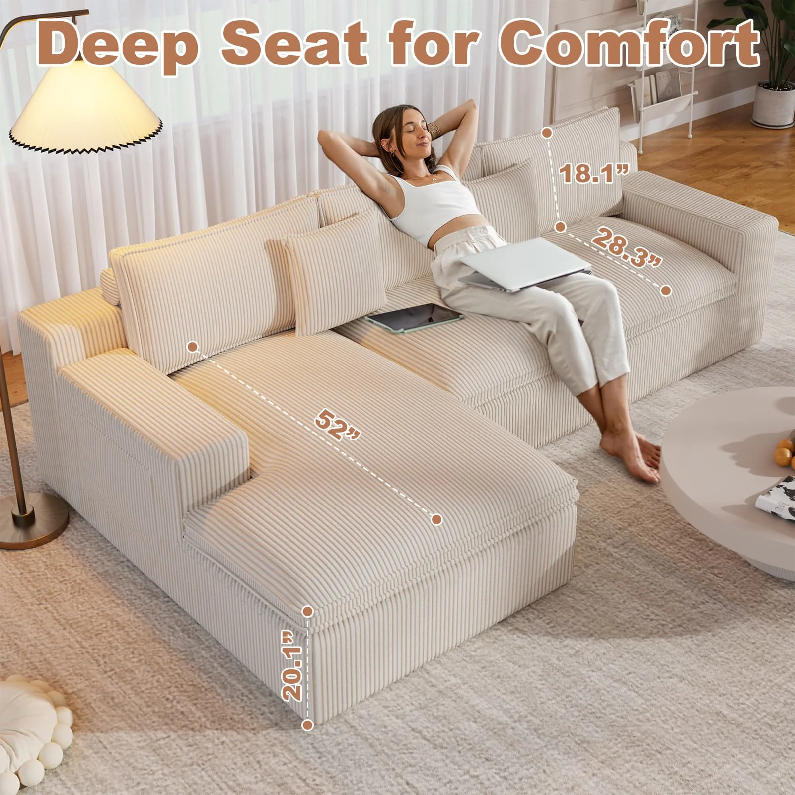 108�� Modular Sectional Sofa, Cloud Sectional Couch with Deep Seat, Modern Modular L-Shape Sofa Couch with Chaise,Upholstered Couches for Living Room Bedroom - Image 2