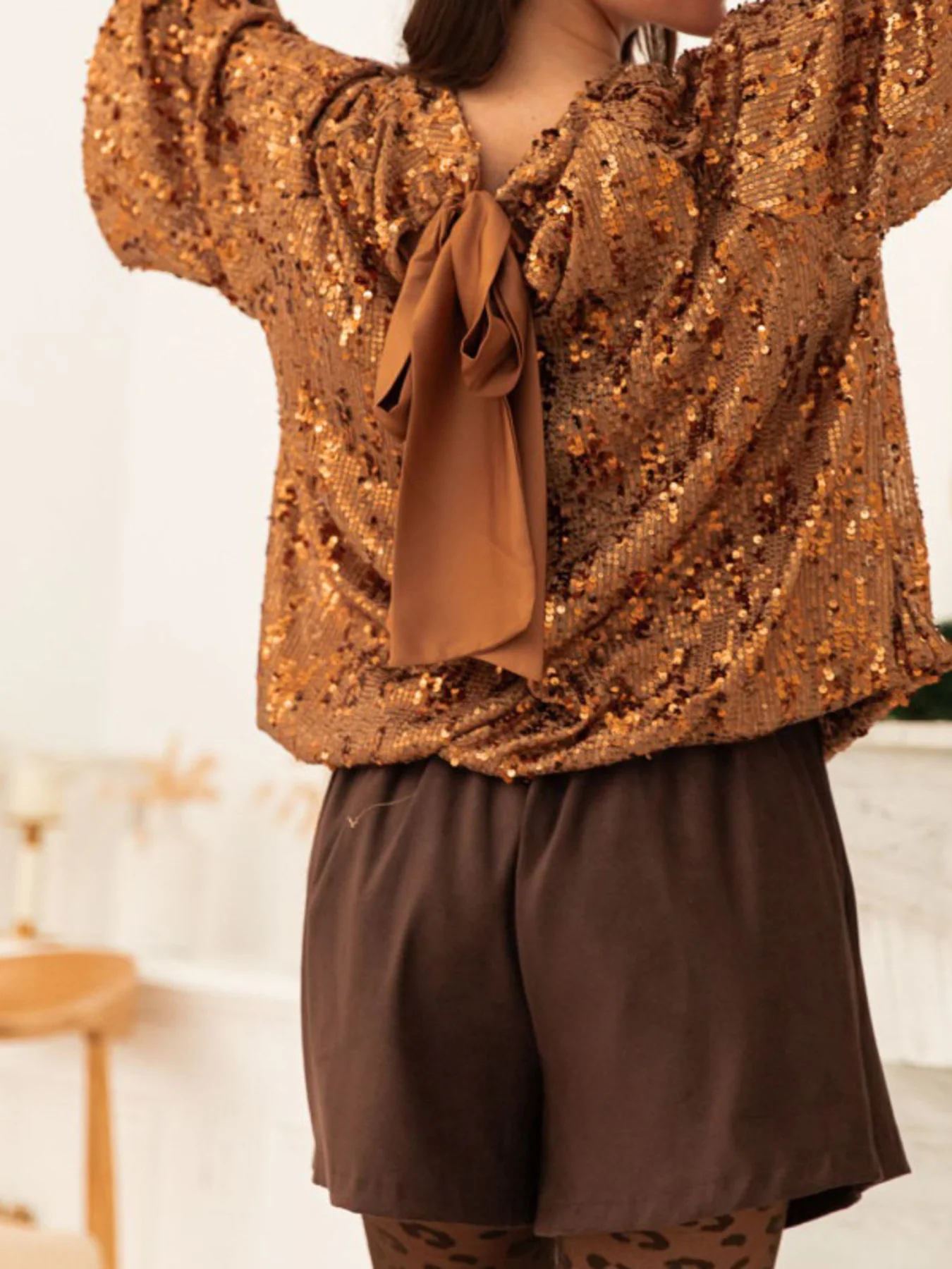 Sequin Embellished Tie-Back Blouse - ZKZOOK