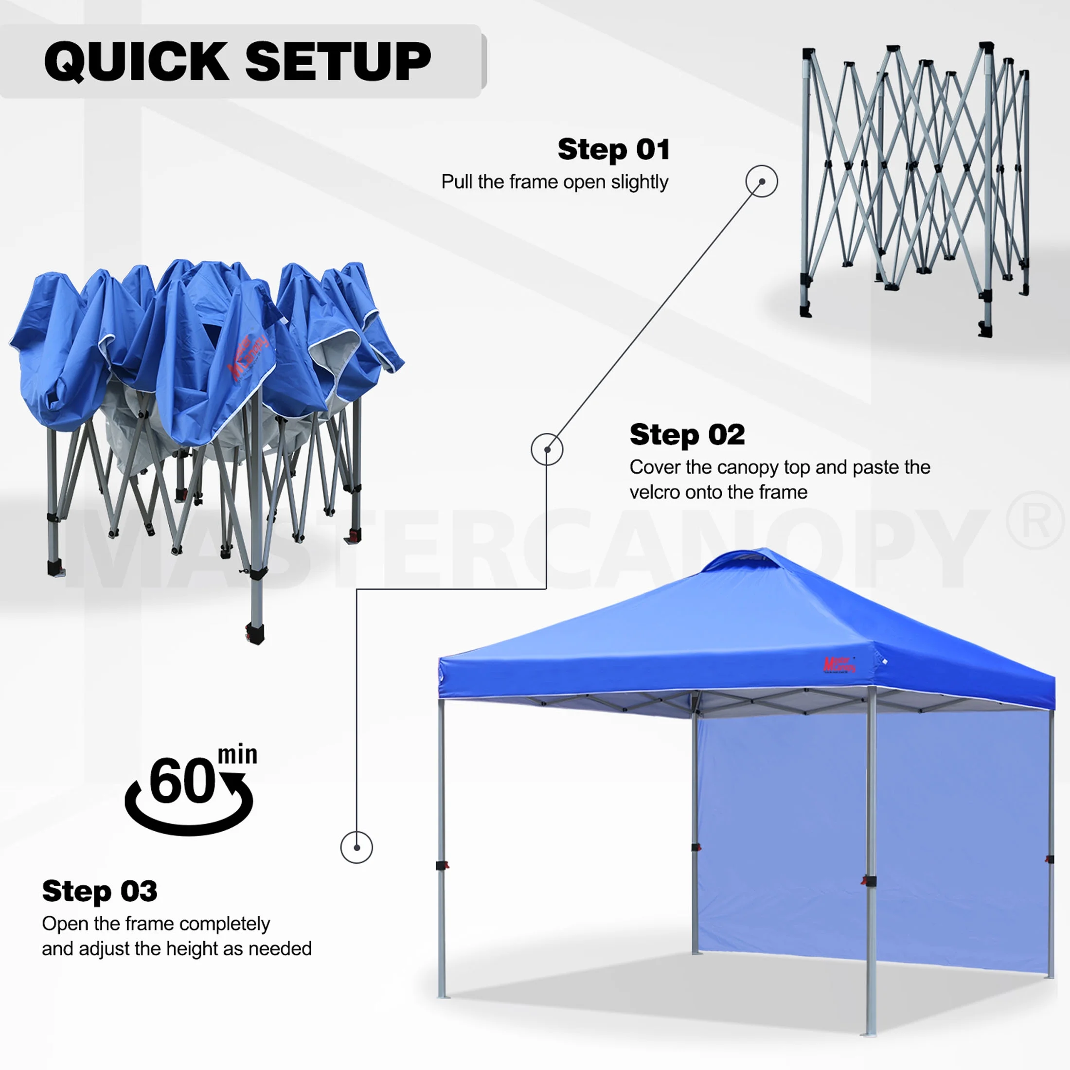 MASTERCANOPY 10' x 10' Easy Pop-up Canopy Tent Outdoor Shade Shelter with 1 Sidewall, White - Image 17