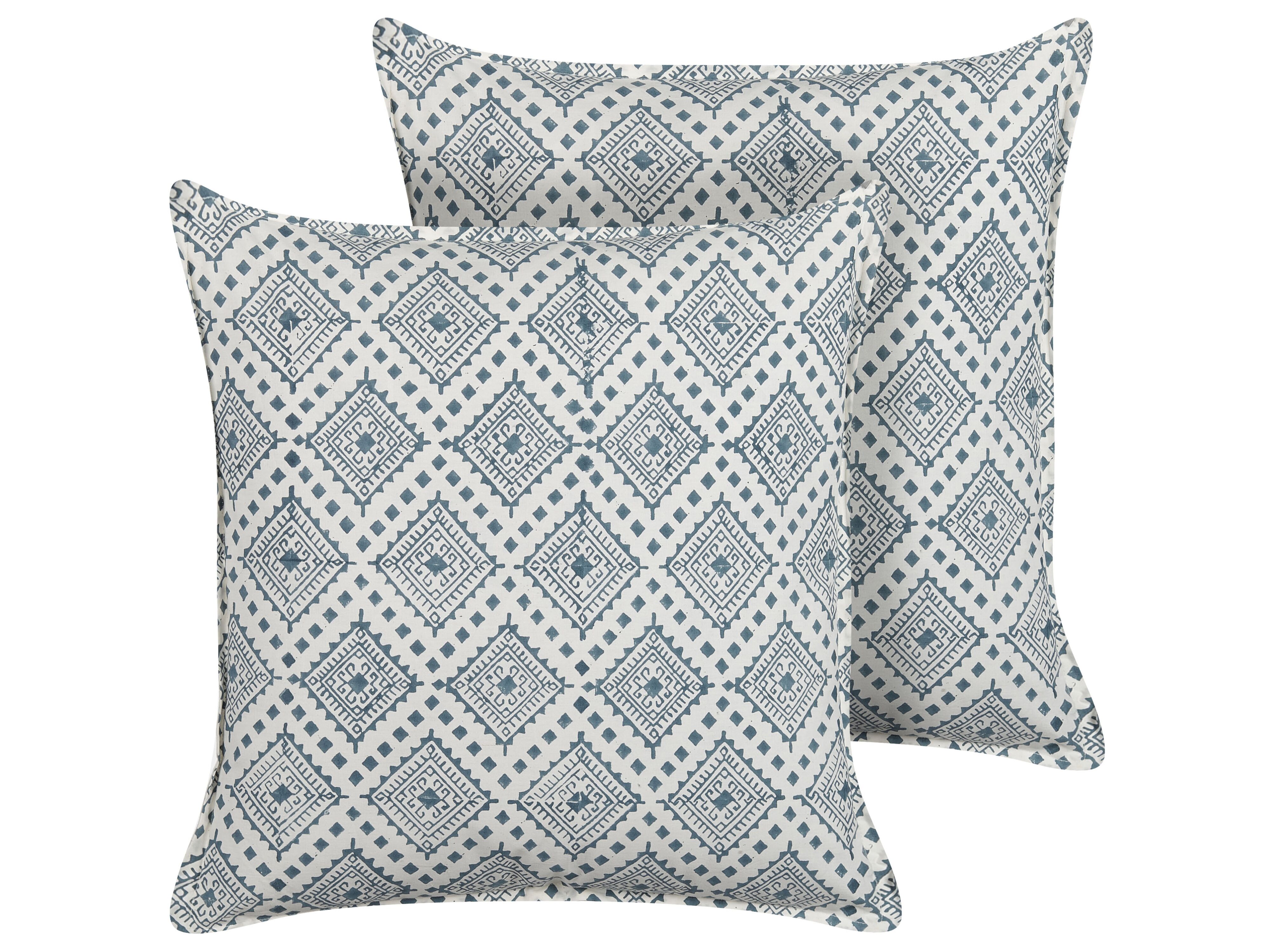 Set of 2 Decorative Cushions CORDATA Cotton 45 x 45 cm Blue Oriental Pattern