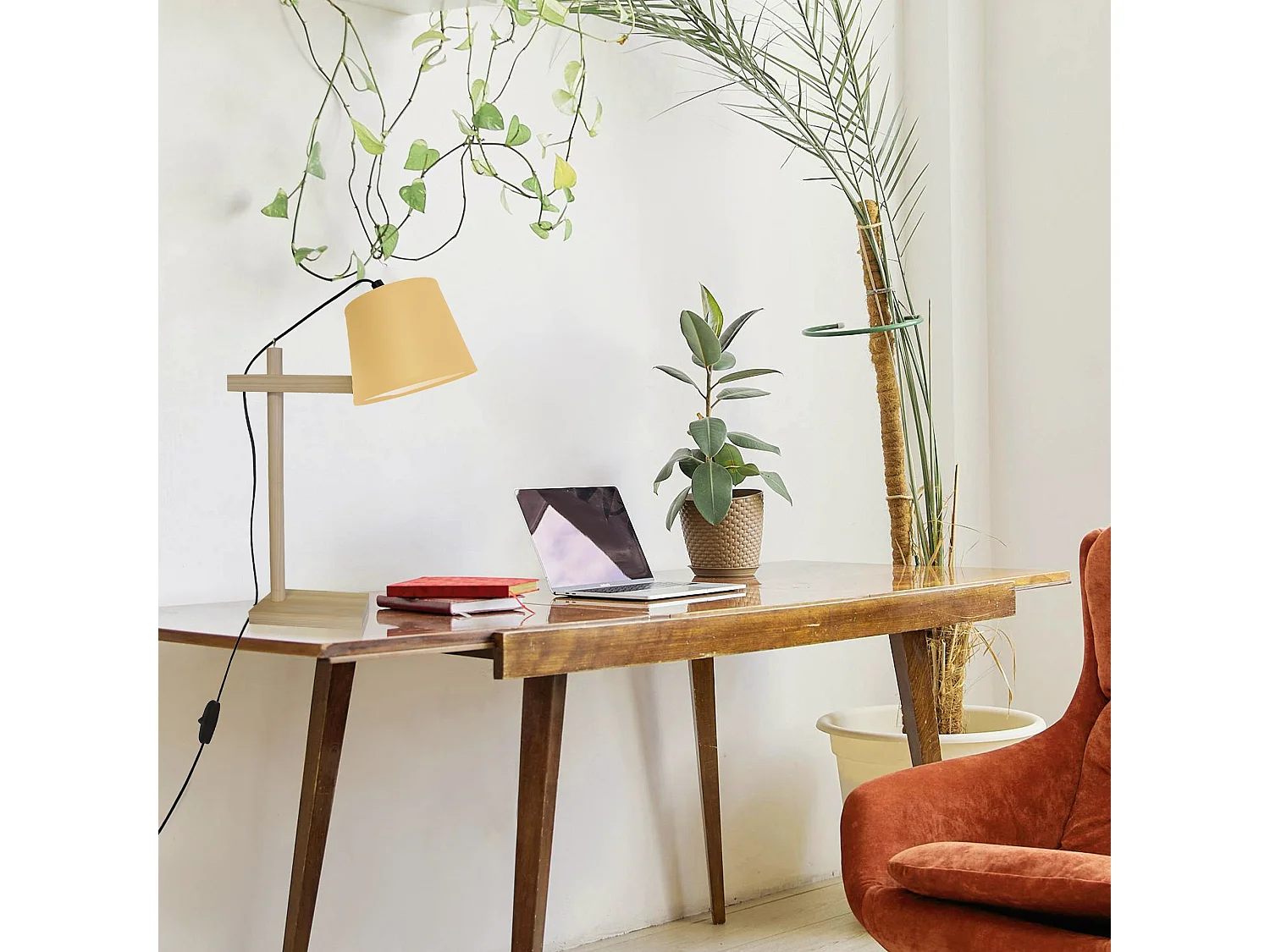 Lampe de Bureau TOSEL ,bois,beige,H12xD16xP32cm