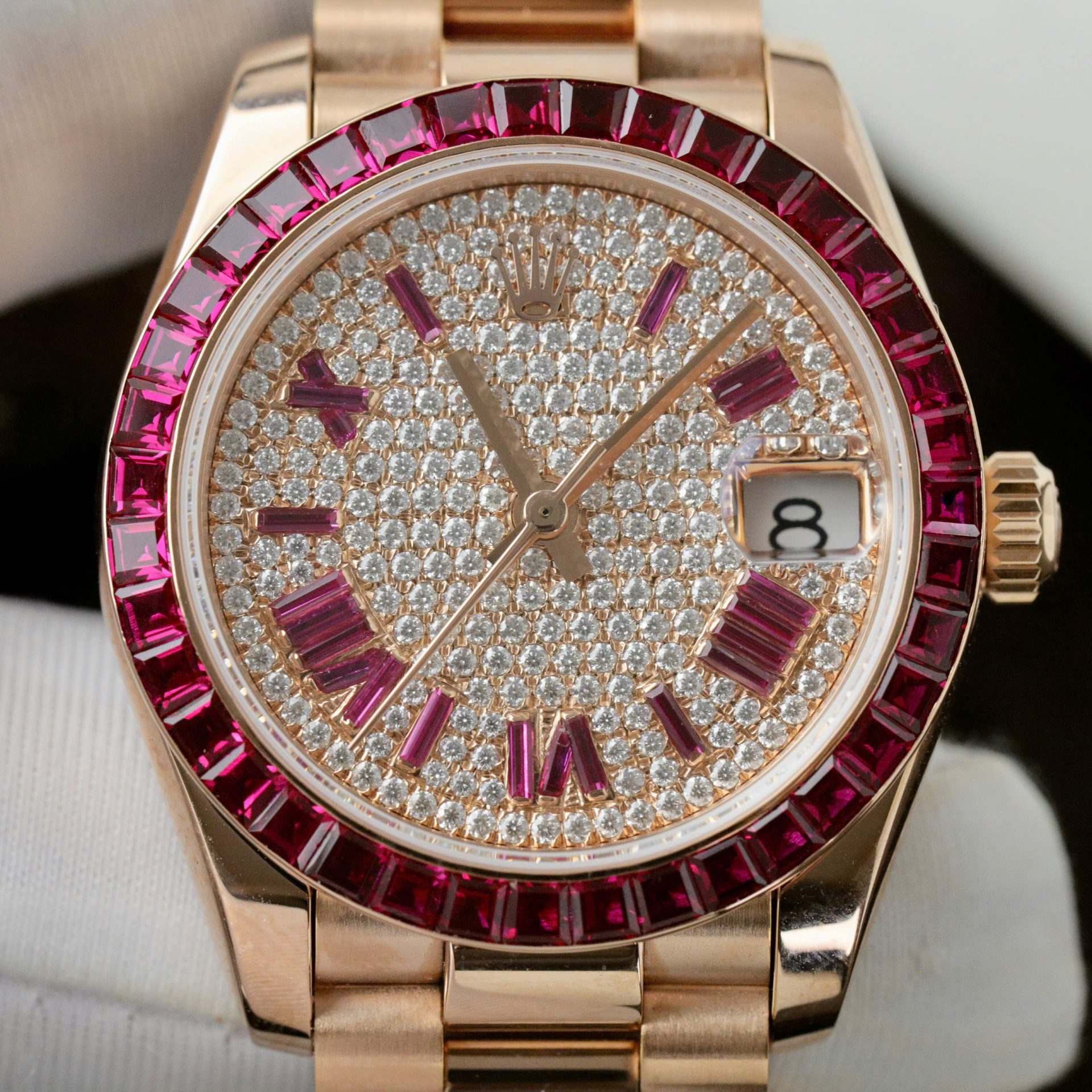 Rolex DateJust Women Custom Gold Wrapped + Ruby Baguette + Diamonds Moissanite 31mm - Top club