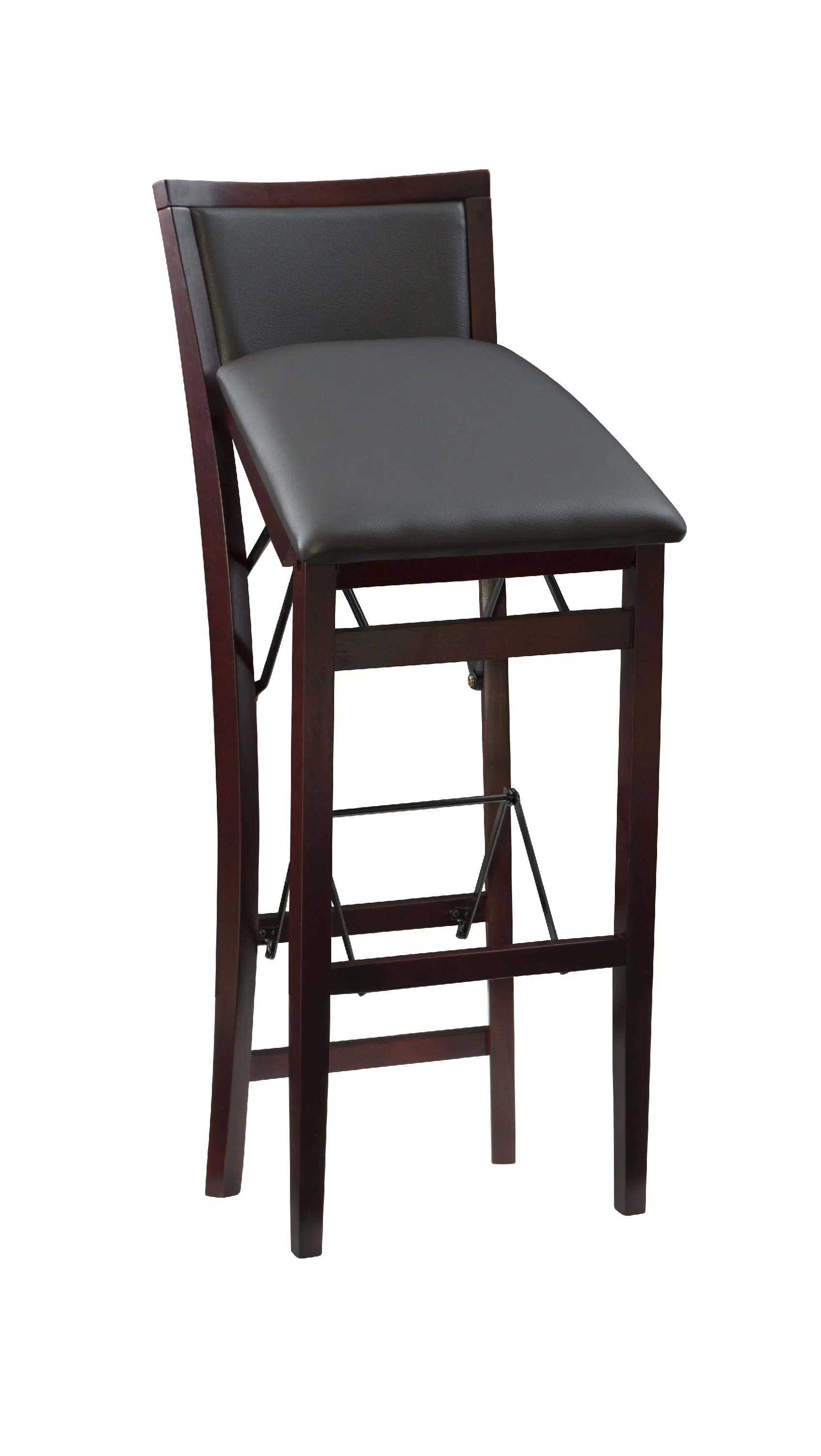 Linon Kristle Folding Padded Bar Stool, 30" Seat Height, Espresso Finish with Dark Brown PVC Fabric - Image 11