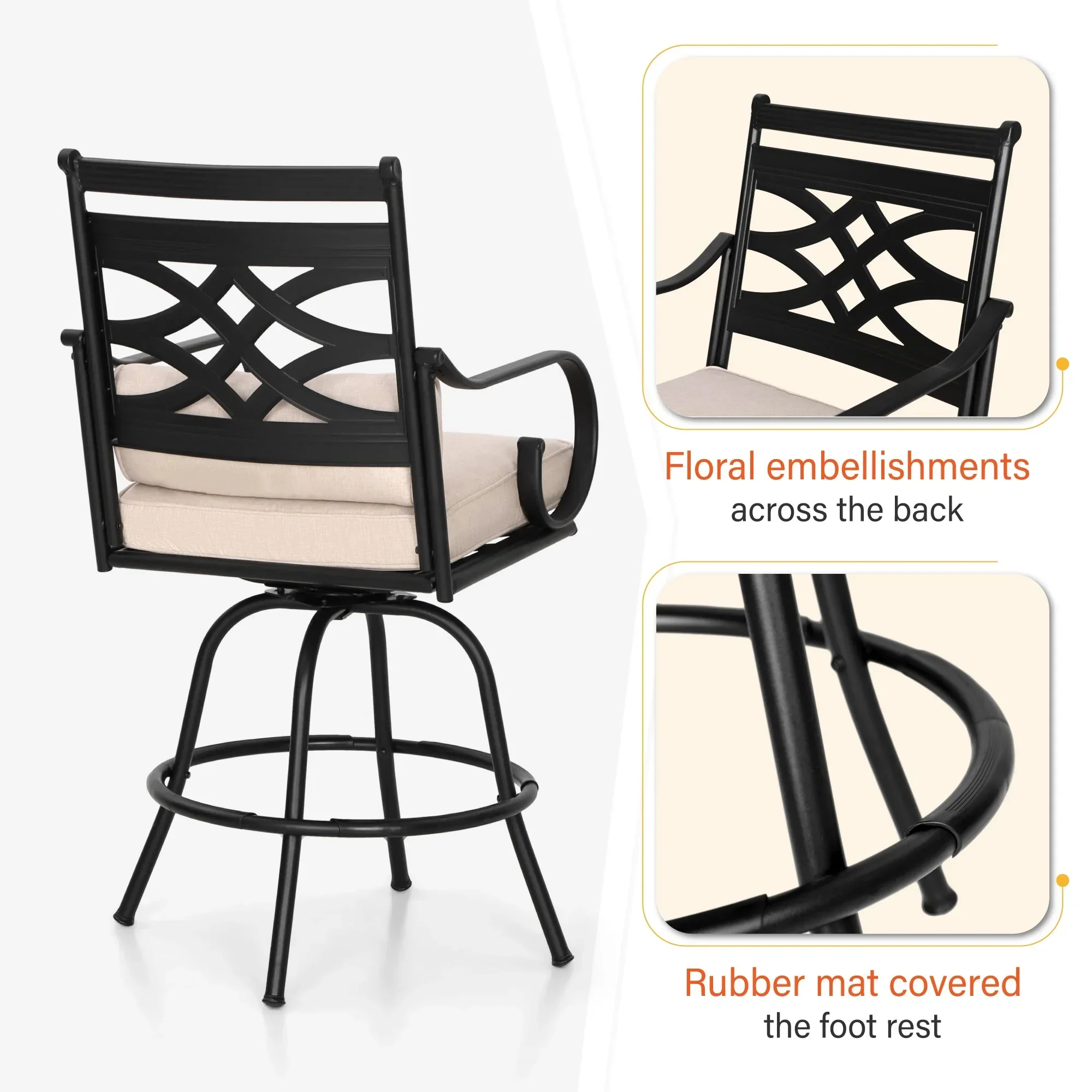 Sophia & William 2 Piece Patio Swivel Bar Stools With Cushions - Image 4 Sophia & William 2 Piece Patio Swivel Bar Stools With Cushions - Image 4