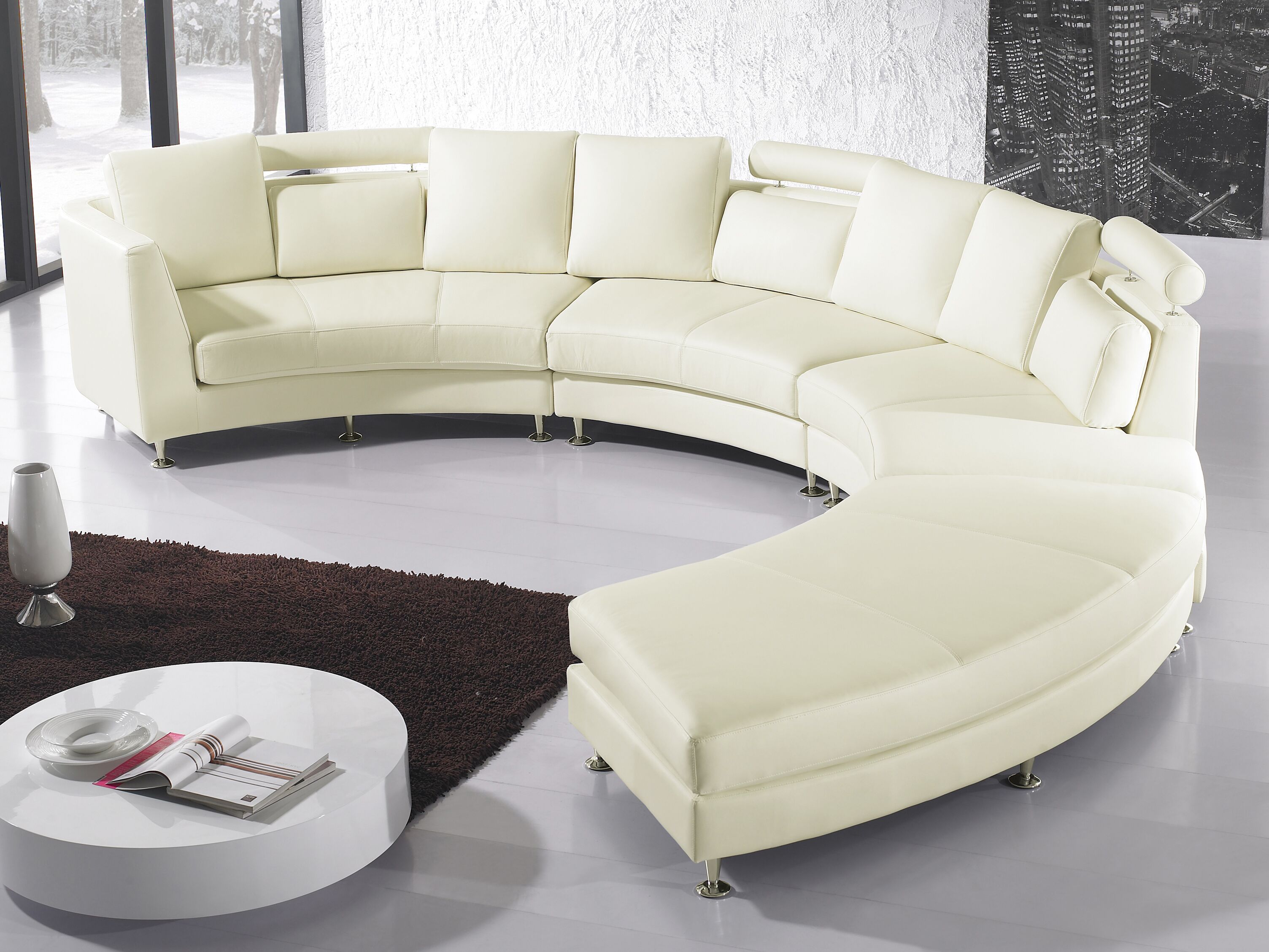 Curved Sofa 7 Seater ROTUNDE Leather Off-White