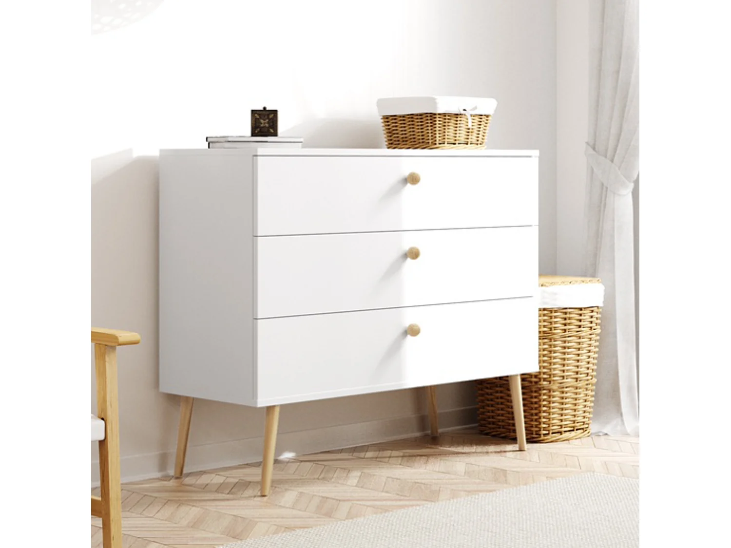 Commode NATURA 100 cm Blanc Mat avec 3 tiroirs