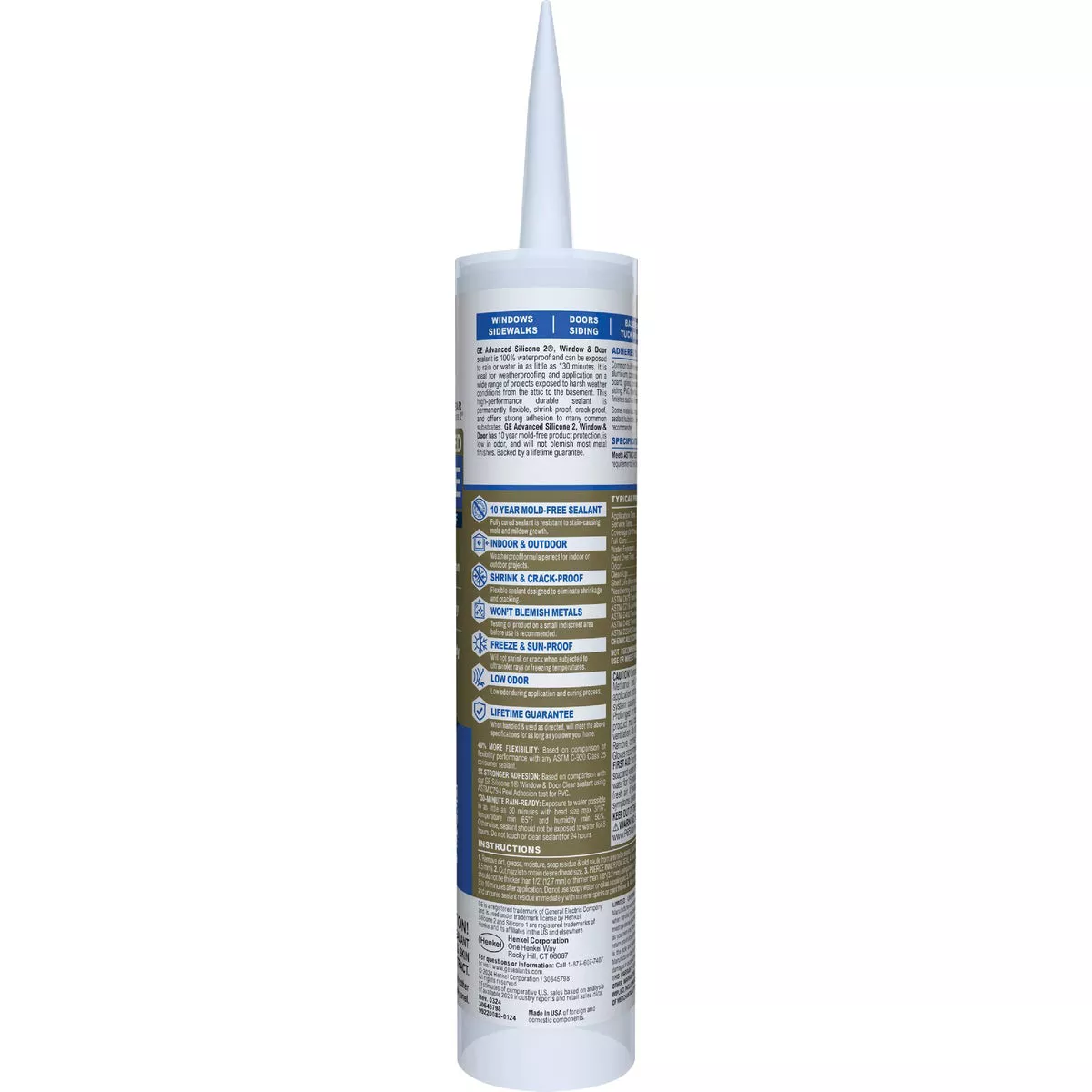 GE Advanced Silicone Window & Door Sealant, Clear, 10.1 Oz. Tube