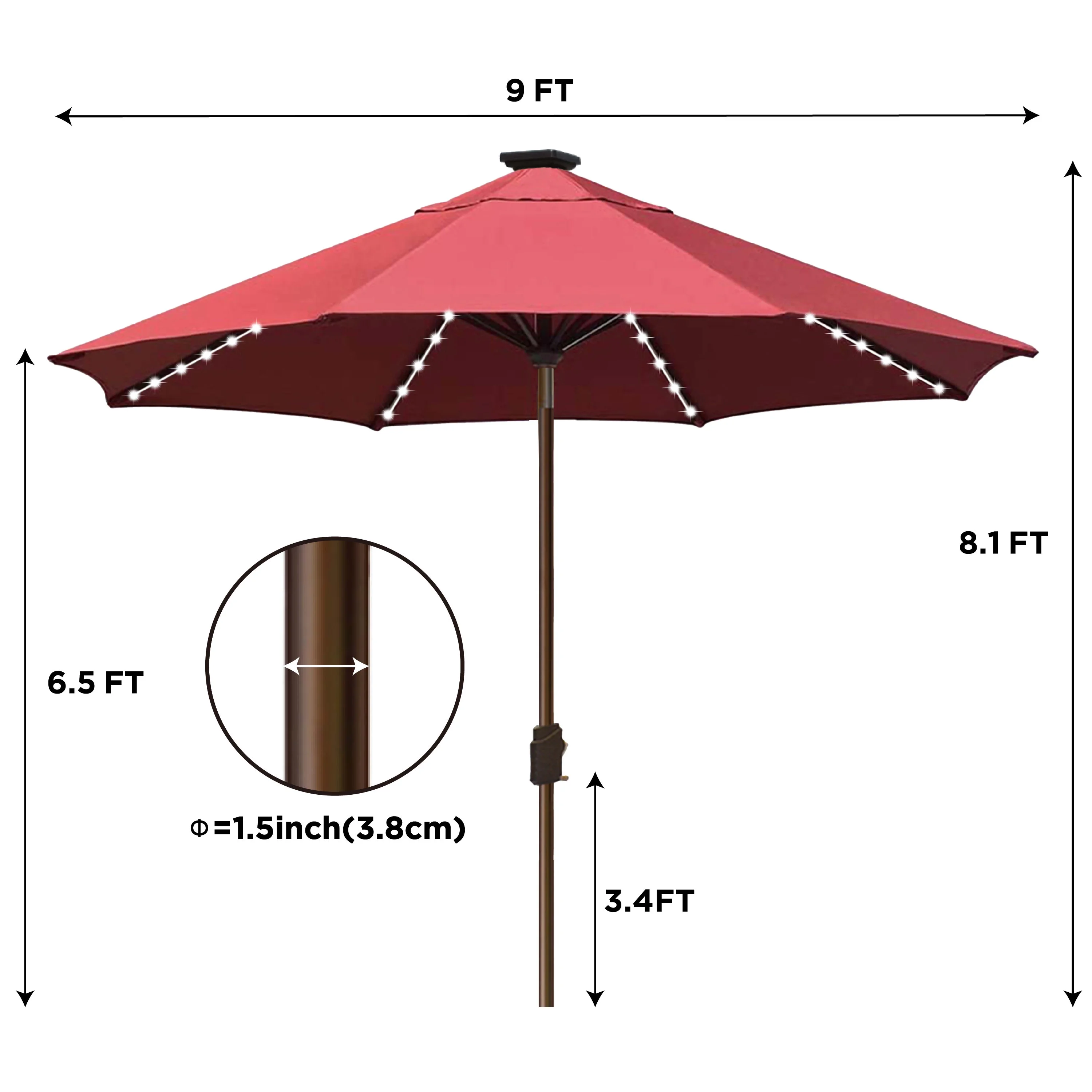 EliteShade Sunbrella Solar Umbrellas 9ft Market Umbrella with 80 LED Lights Patio Umbrellas Outdoor Table Umbrella with Ventilation and 5 Years Non-Fading Top,Ruby - Image 29