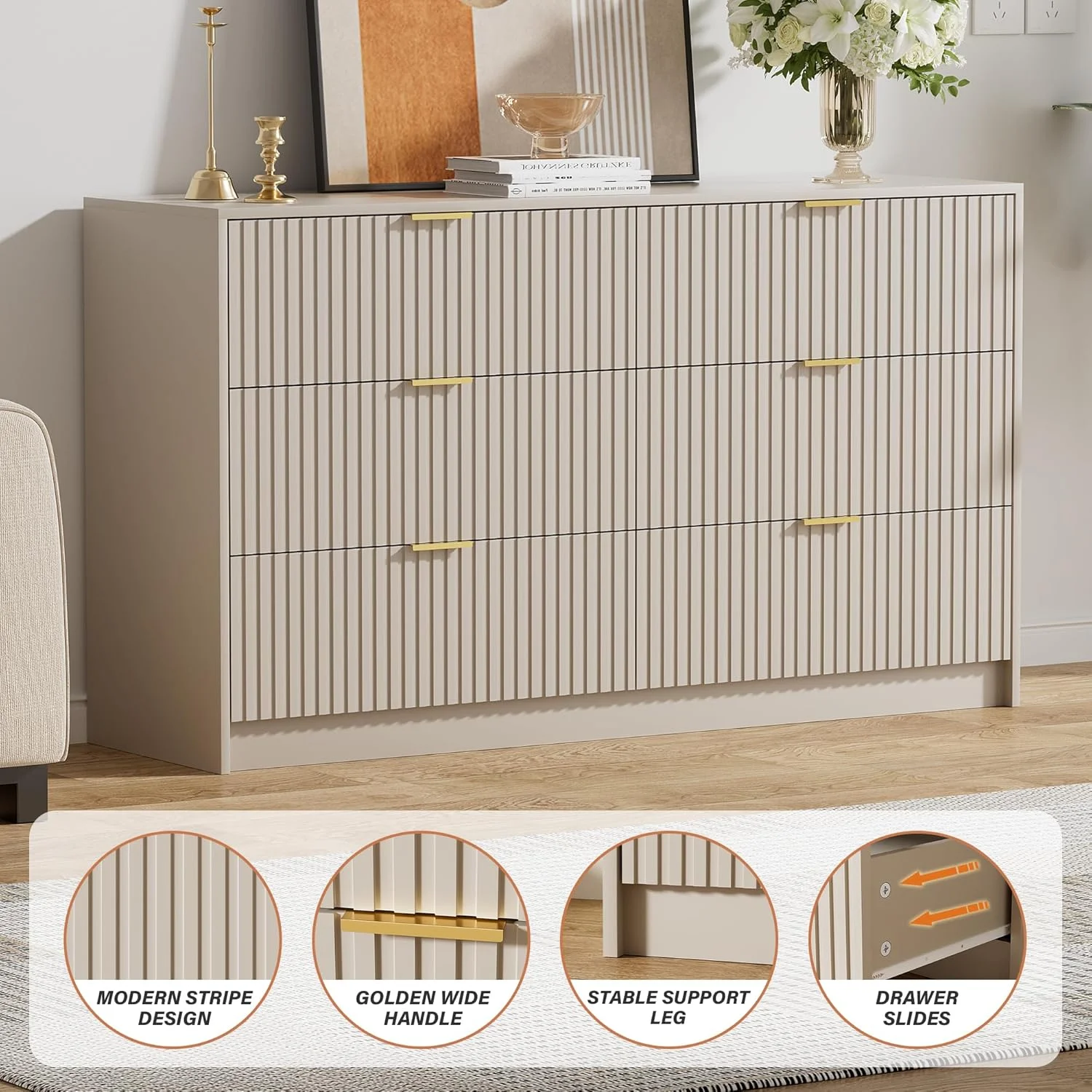 Furniway Black Dresser for Bedroom, 8 Drawer Double Dresser, Modern Chest of Drawers for Bedroom, Living Room, Entryway and Closet, 55" L x 15.7" D x 37.4" H - Image 27