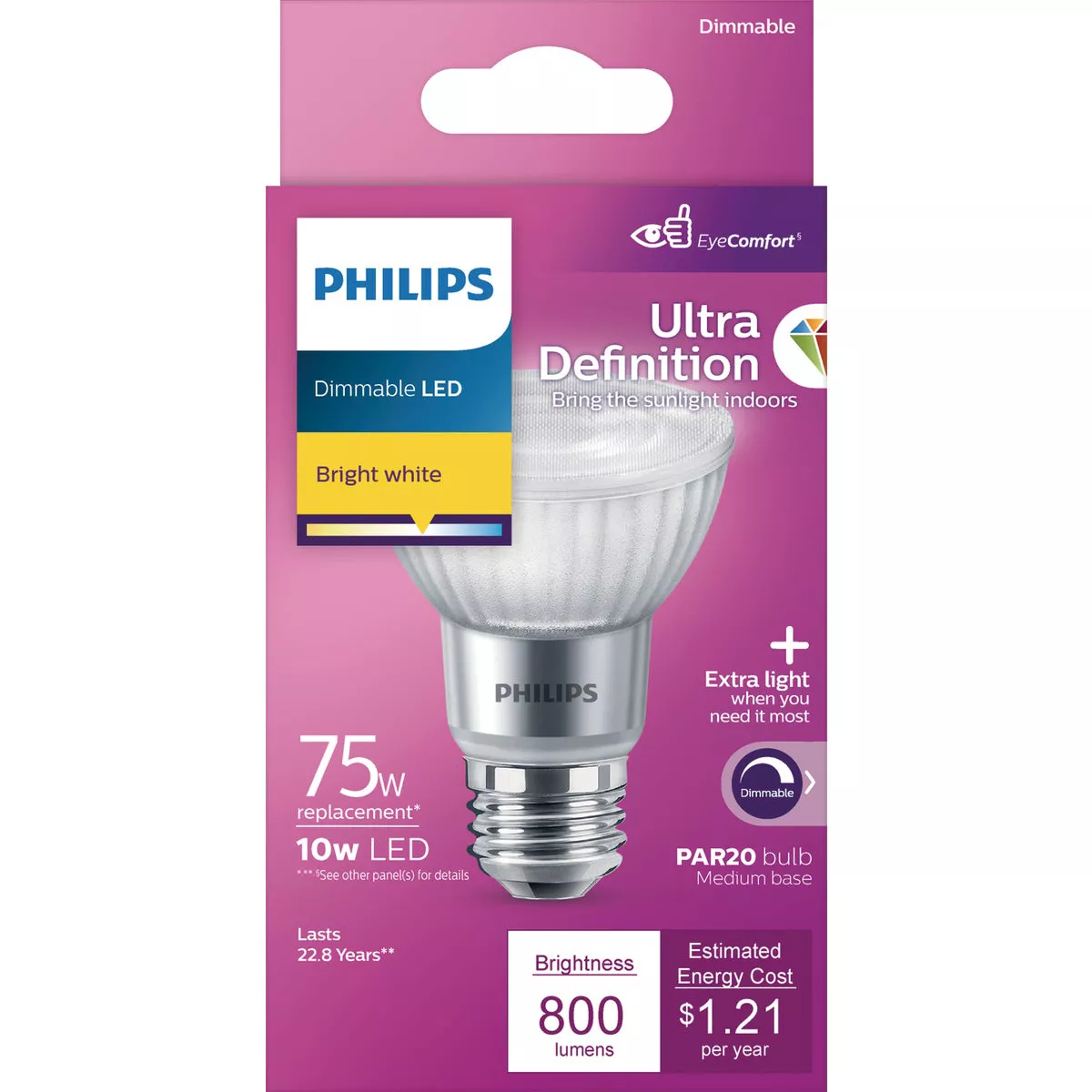 Philips Ultra Definition 75W Equivalent Bright White PAR20 Medium Dimmable LED Floodlight Light Bulb