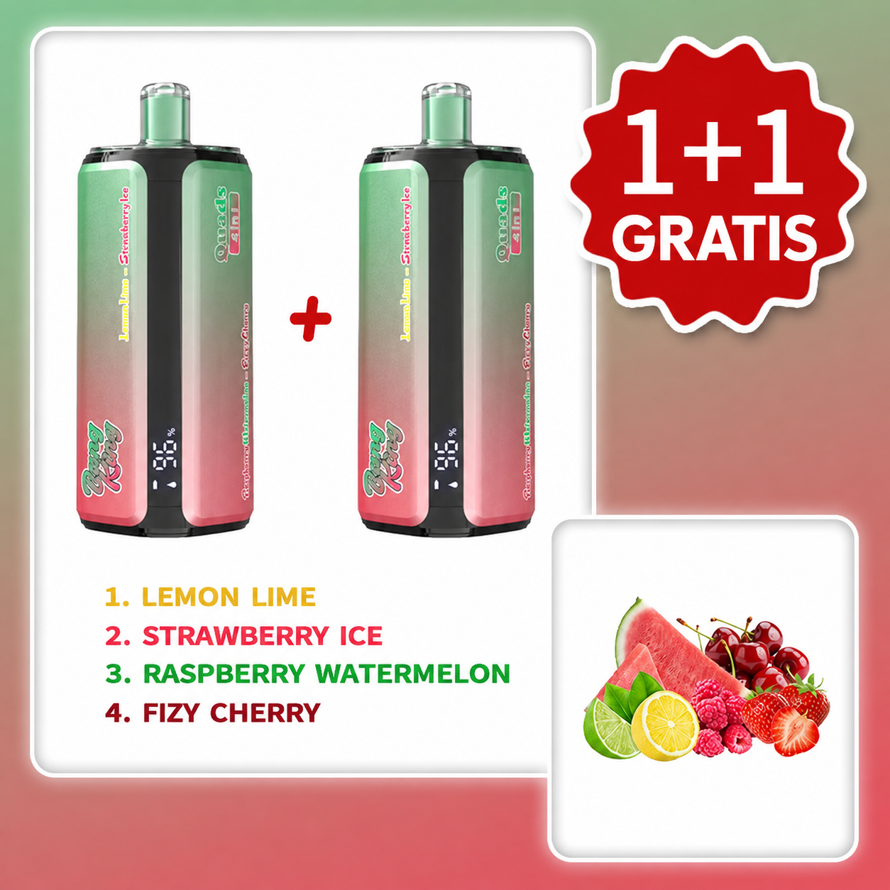 VAPSOLO BANG KING 250 000 puffów Quads 4in1 – Ruby Citrus Fizz: 4 smaki | 1+1 gratis