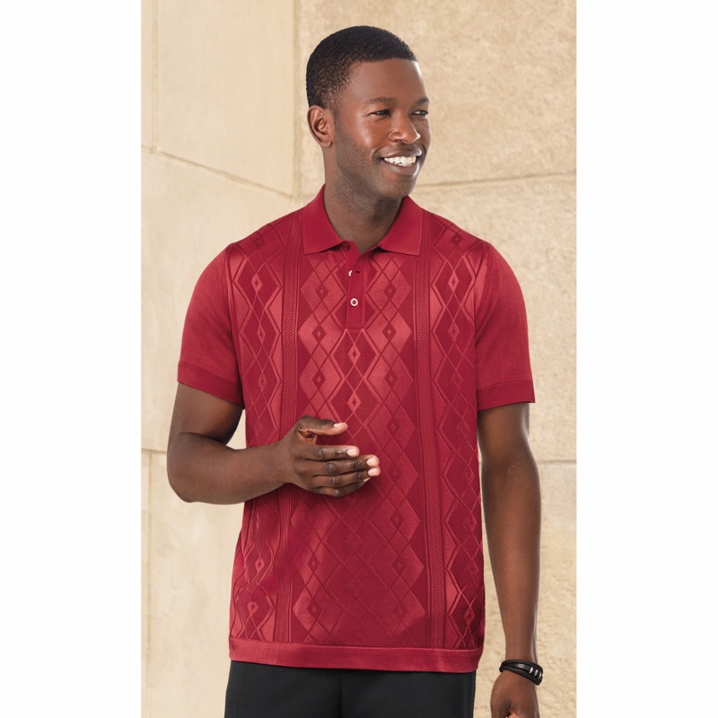 Stacy Adams Short-Sleeve Argyle Polo - MIDNIGHT VELVET CATALOG