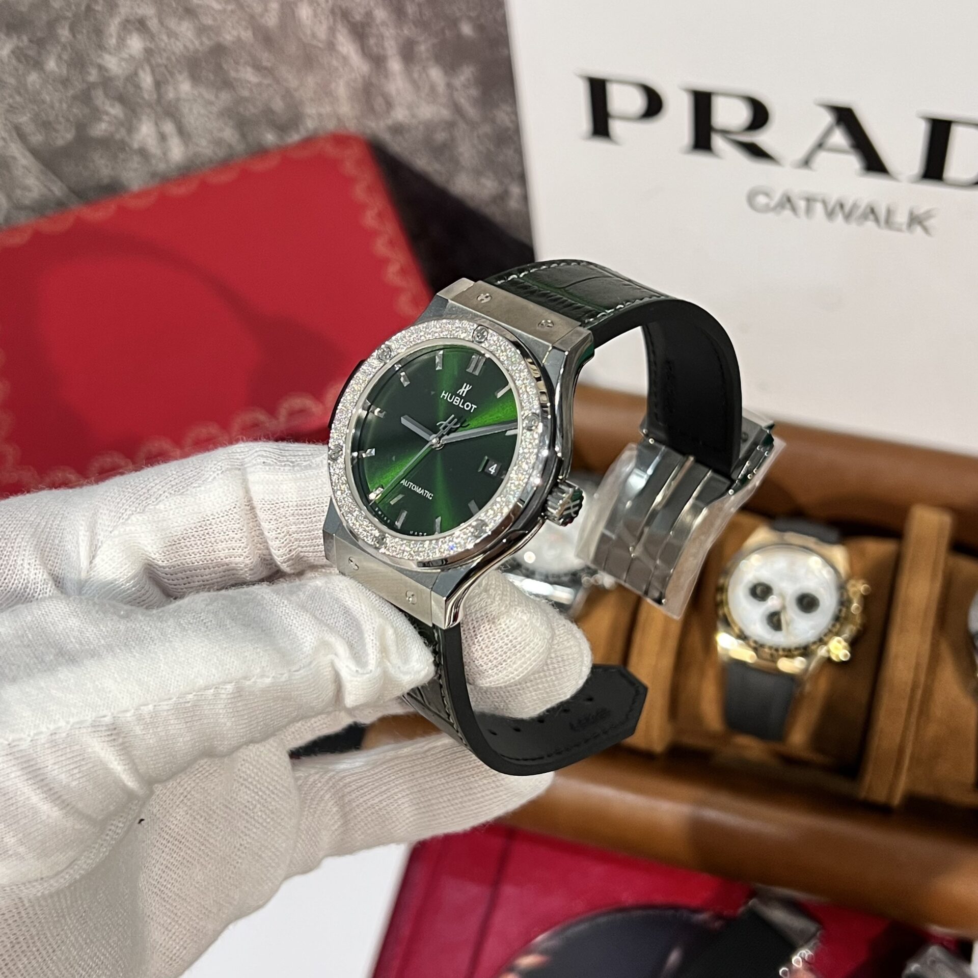 Hublot Replica 11 Watch Classic Fusion Titanium Green Dial With Moissanite Bezel 42mm - Top club