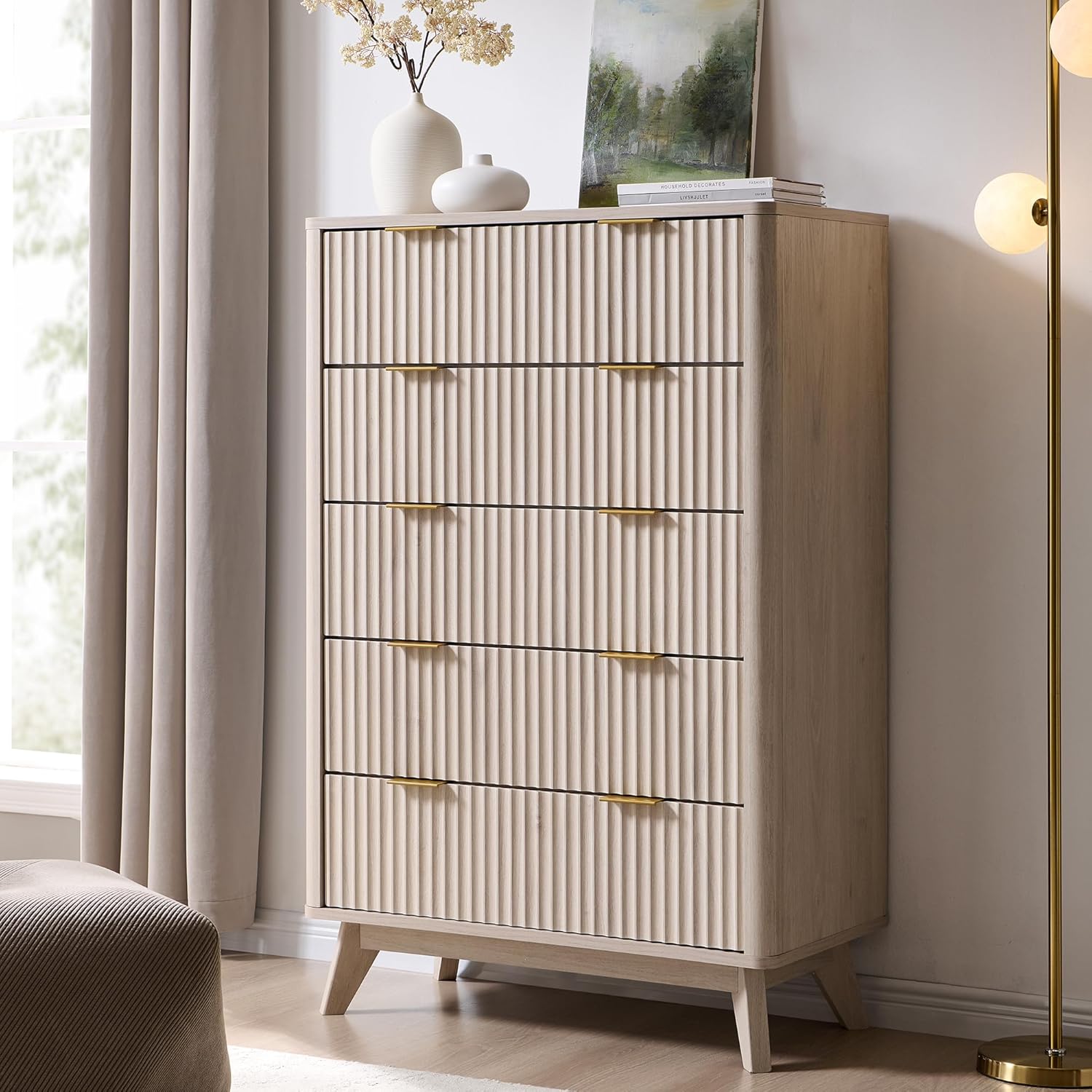 T4TREAM Fluted 5 Drawers Dresser, 48