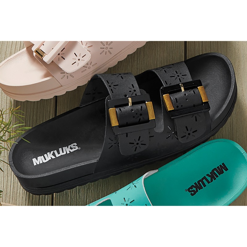 Muk Luks Grand Cayman Slide with Floral Cutouts and Arch Support - MIDNIGHT VELVET CATALOG
