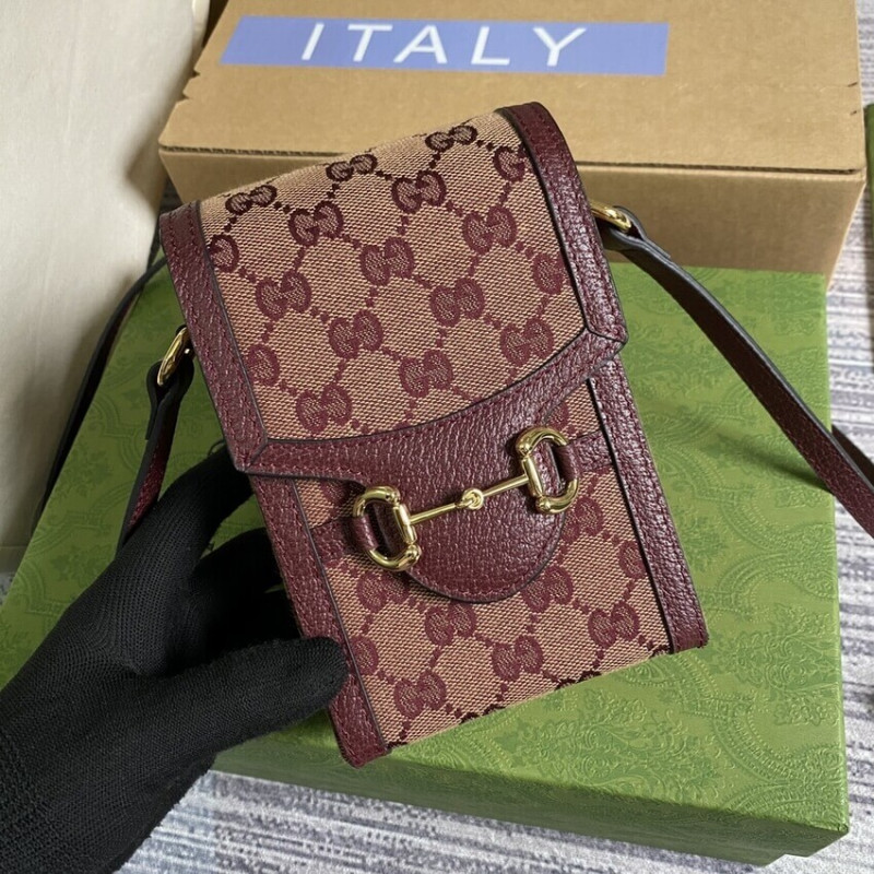 Replica Gucci Horsebit 1955 Mini Bag 625615 In Burgundy Gg Canvas1:1High-quality replica