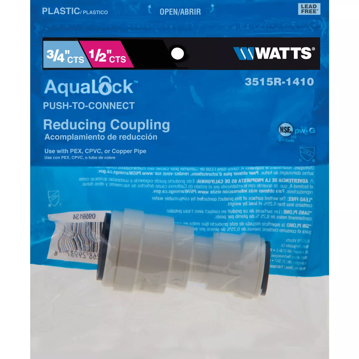 Watts 3/4 In. x 1/2 In. Reducer Quick Connect Plastic Coupling