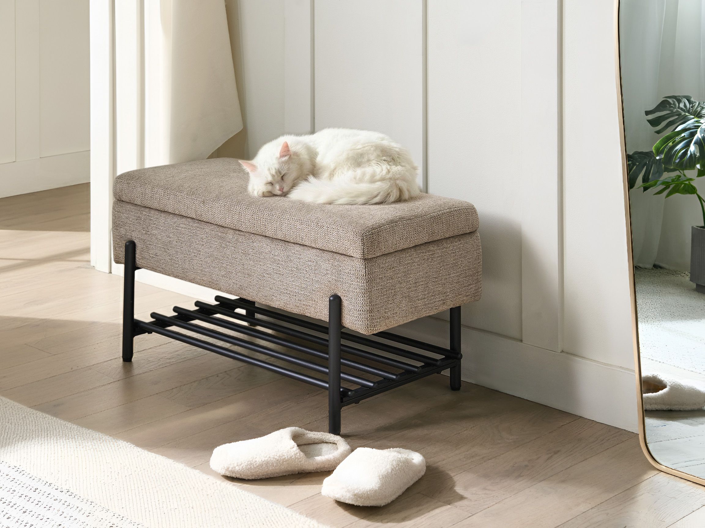 Shoe Bench SOLVANG Fabric Taupe