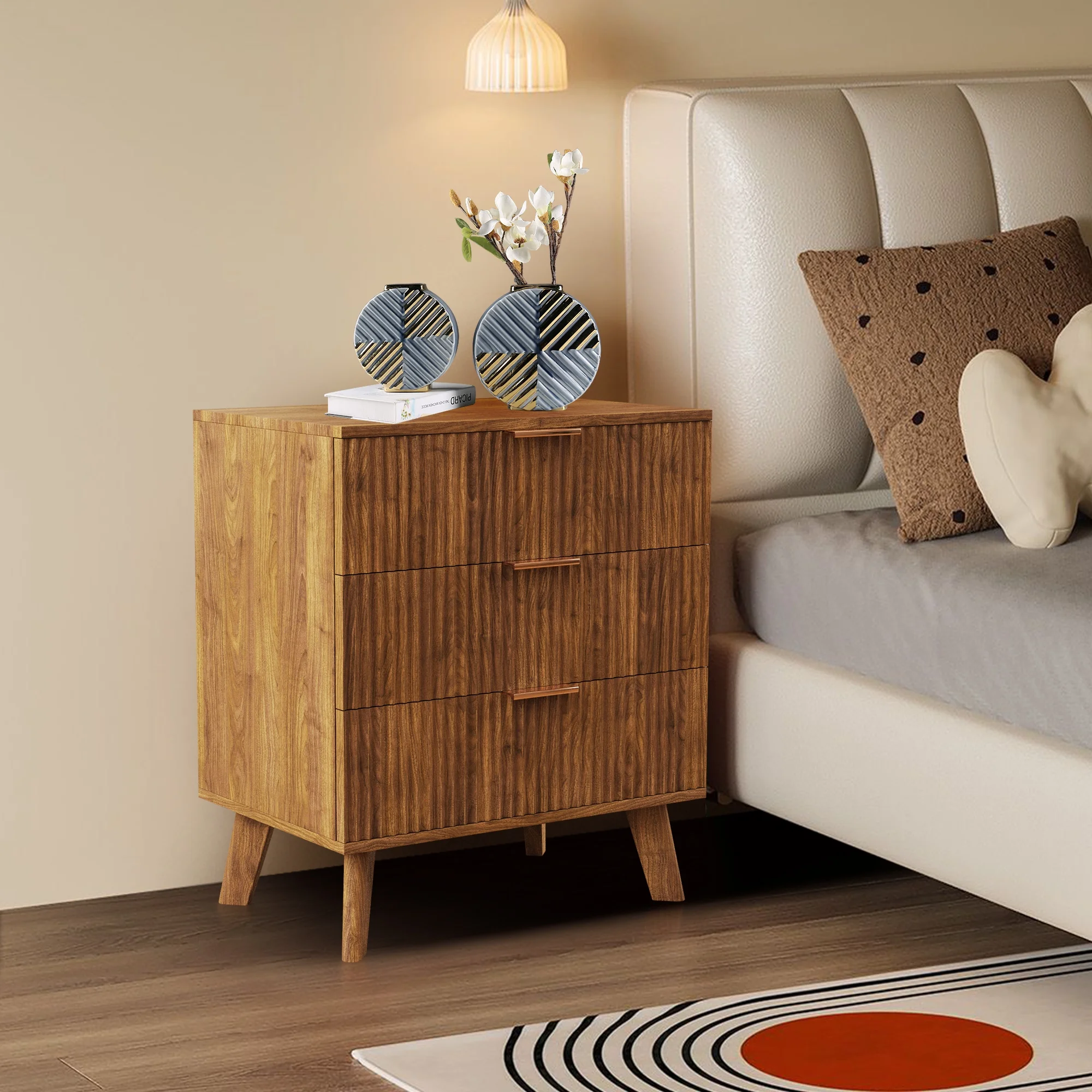 YOCWO Fluted Nightstand for Bedroom Set of 2 , Wood Bedside Table Set of 2 with Drawers, Black - Image 115