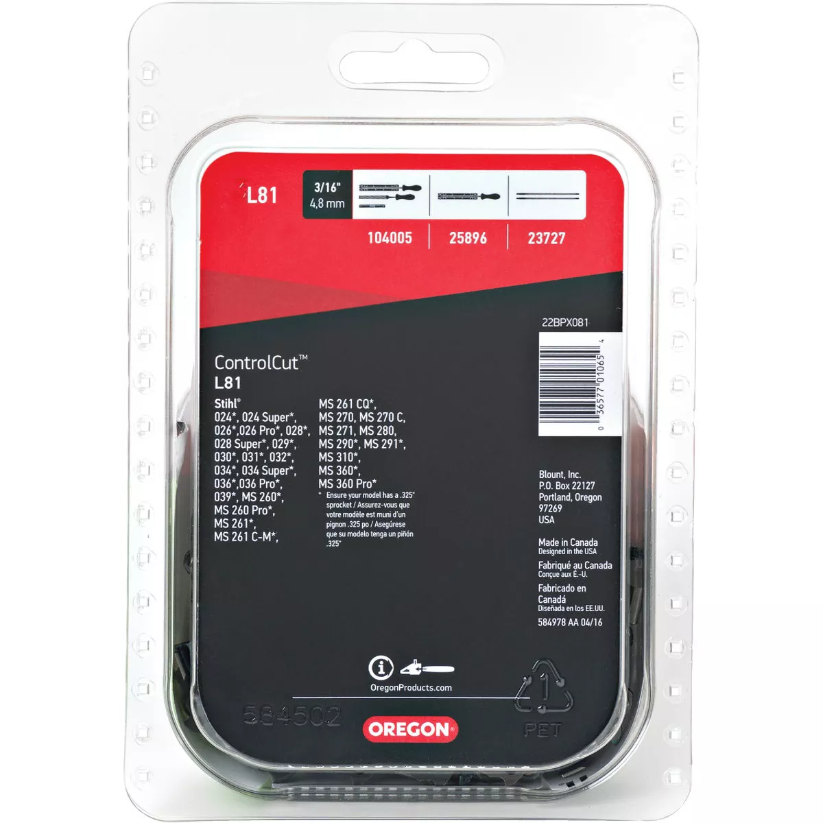 Oregon L81 ControlCut Chainsaw Chain for 20 in. Bar - 81 Drive Links fits Several Stihl models
