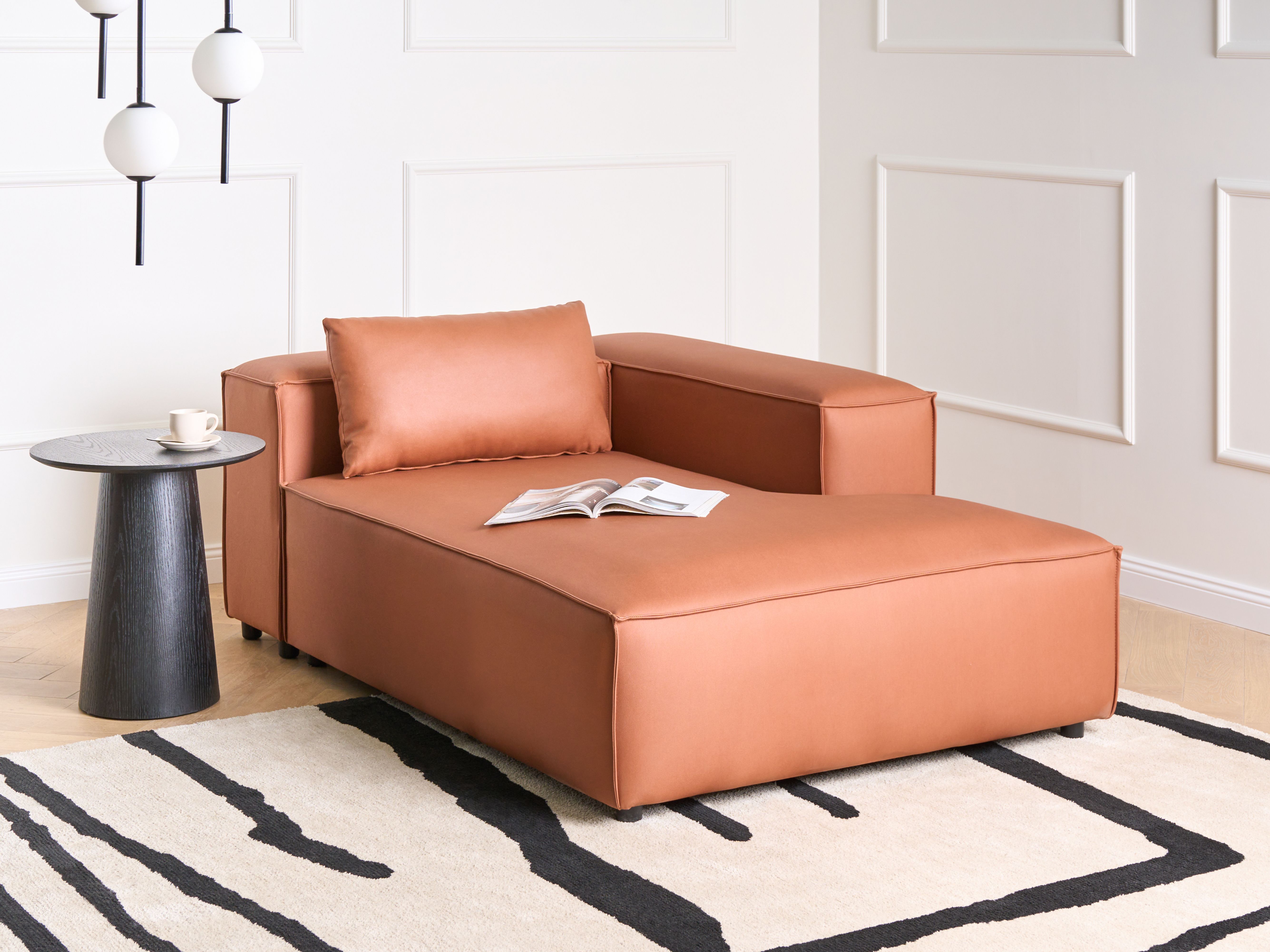 Left-Hand Chaise Lounge BRANDE Faux Leather Golden Brown