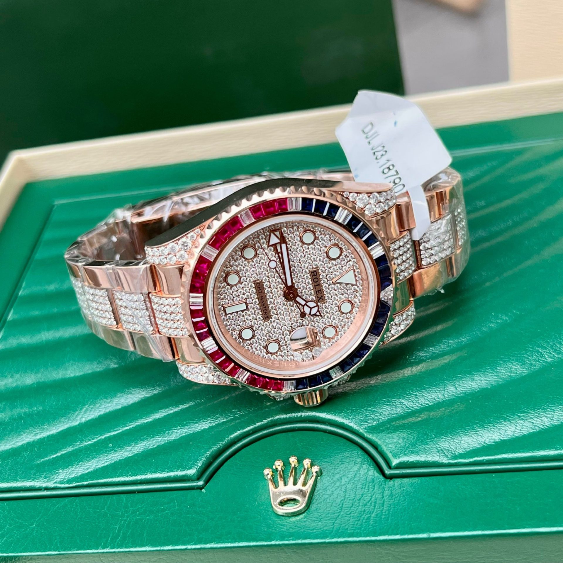 Rolex Replica 11 Watch GMT Master II Gold Wrapped Moissanite Diamond Sapphire 40mm - Elite Watch Atelier