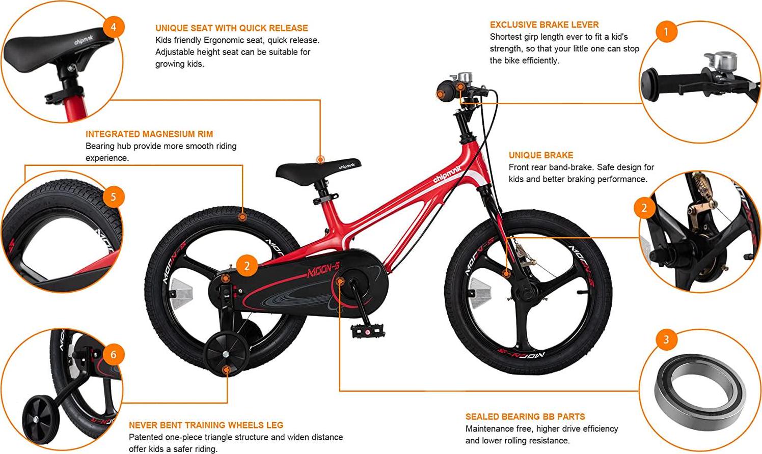 Royalbaby Moon5 18 Inch Kids Bike Red - Image 4