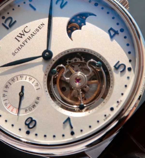 Replica IWC Portuguese Tourbillon Blue Markers Power Reserve Moonphase White Dial - Top club
