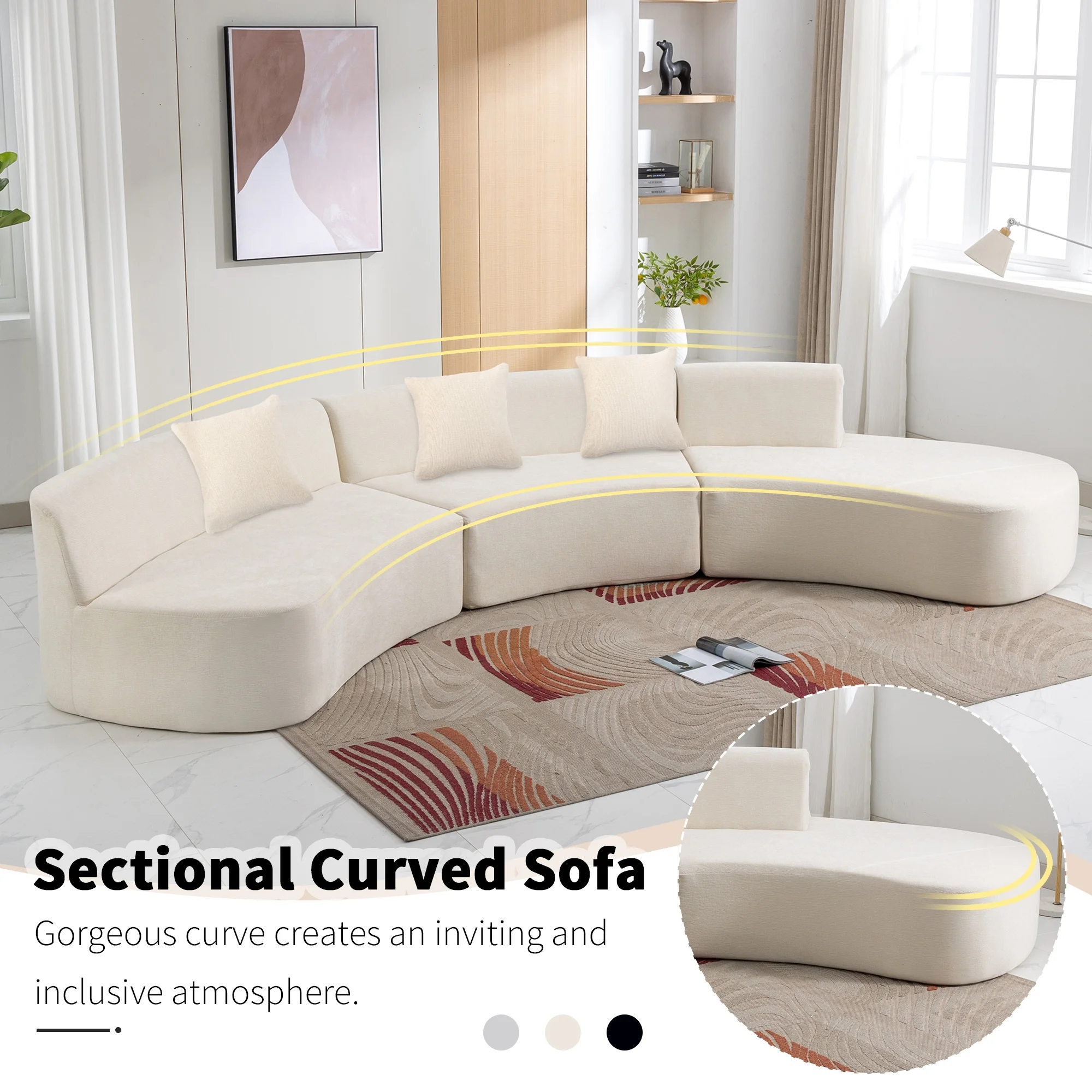 Harper & Bright Designs Modern Curved Floor Sofa Set, Modular Sectional Sponge Couch for Living Room, 2 PC Free Combination No Assembly Foam-Filled Sofa, Beige - Image 26