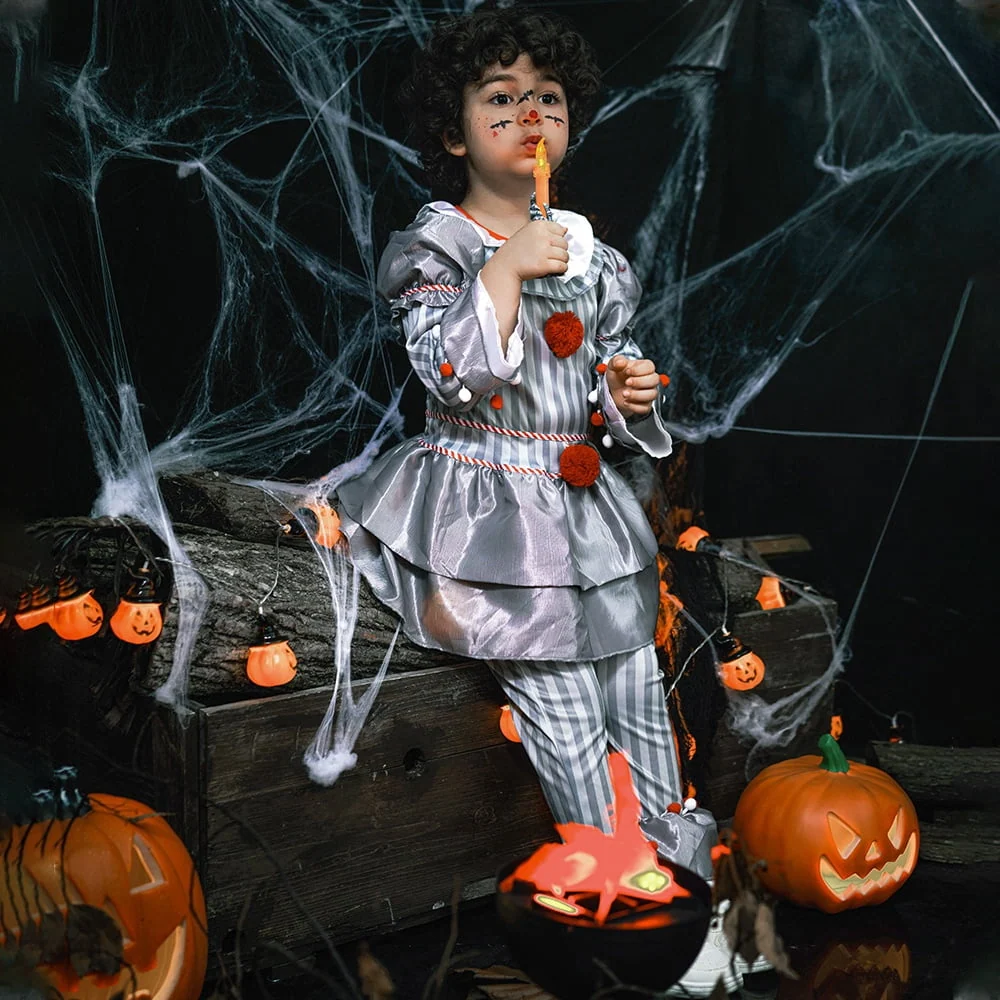 Kids Clown Costume Halloween, Classic Movies Character Fancy Dress Suit for Boys Girls Carnival Party 3-10 Years - Image 8 Kids Clown Costume Halloween, Classic Movies Character Fancy Dress Suit for Boys Girls Carnival Party 3-10 Years - Image 8