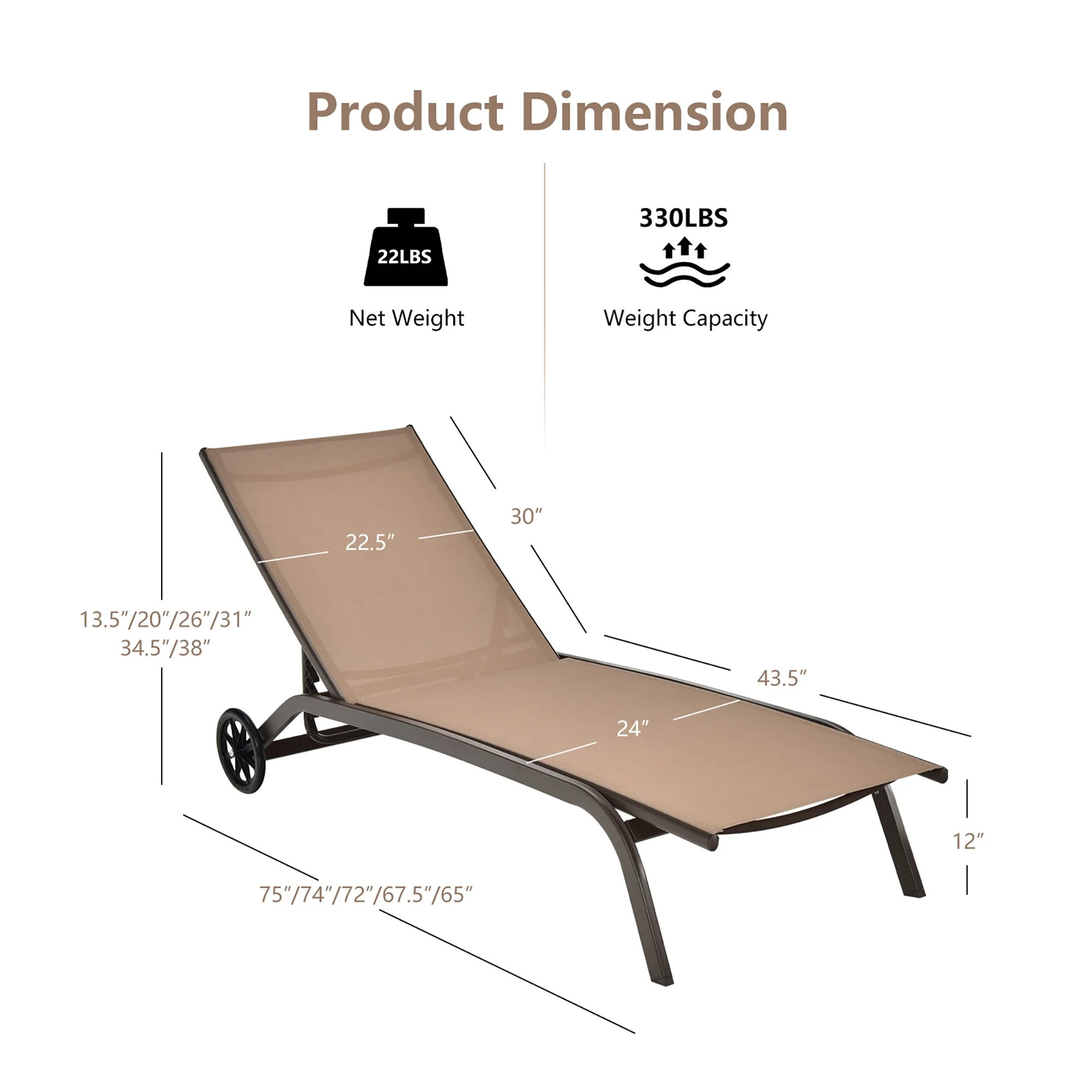 Costway 2PCS Outdoor Adjustable Chaise Lounge Patio 6-Position Recliner Wheels Black - Image 12