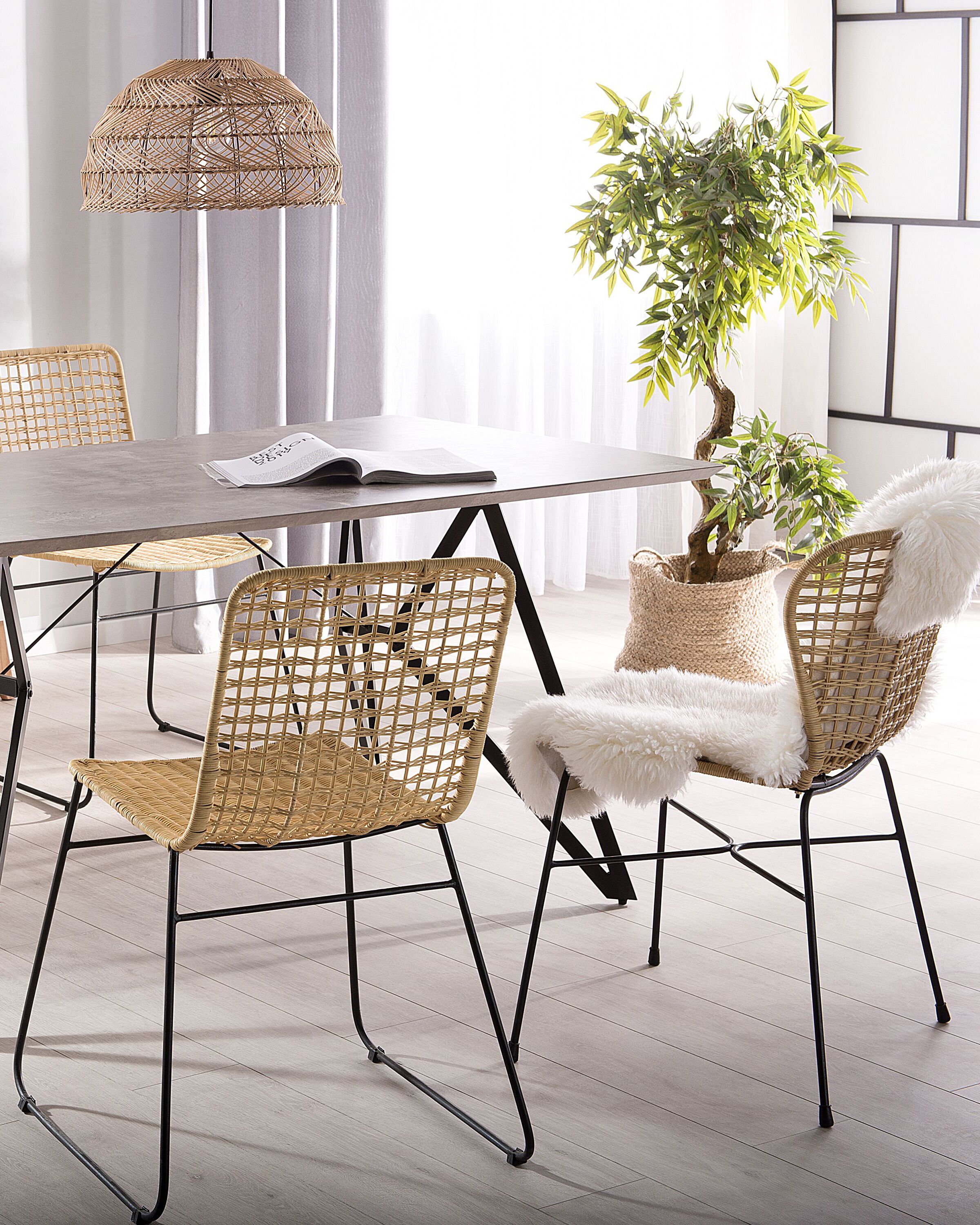 Set of 2 Dining Chairs ELFROS Rattan Natural
