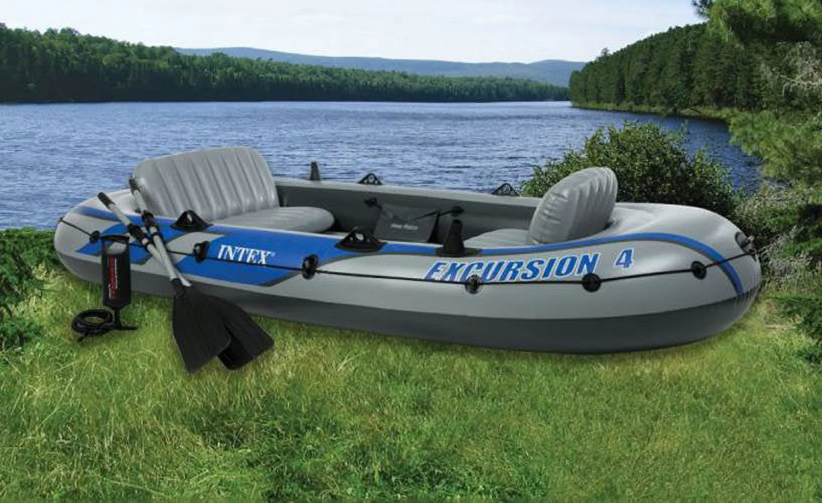 Intex Excursion 4 Inflatable Raft Set w/ 2 Transom Mount 8 Speed Trolling Motors - Image 4