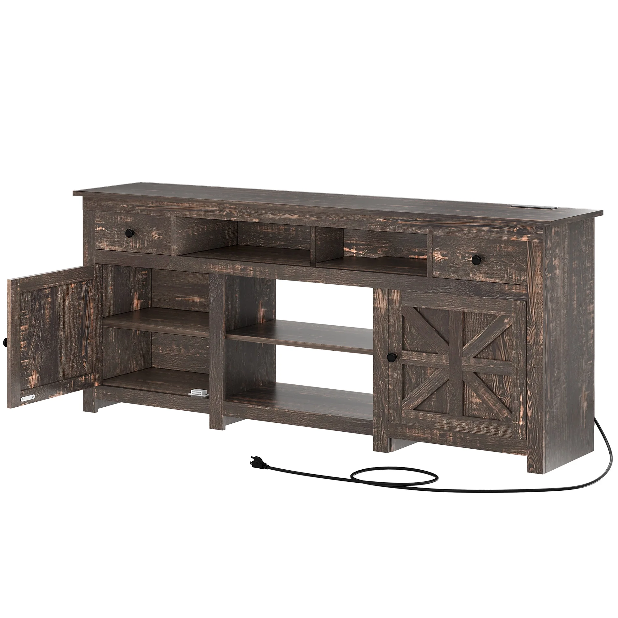 Uforic Farmhouse TV Stand for 75/80 Inch TV, Rustic Entertainment Center with Power Outlet, Storage Drawers, TV Console for Living Room, Oak - Image 11
