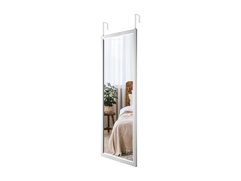 Miroir Porte Mural Suspendu 110x33cm,Miroir Pleine Longueur en Verre Trempé avec 2 Crochets de Suspension pour Porte,Hauteur Réglable - Blanc