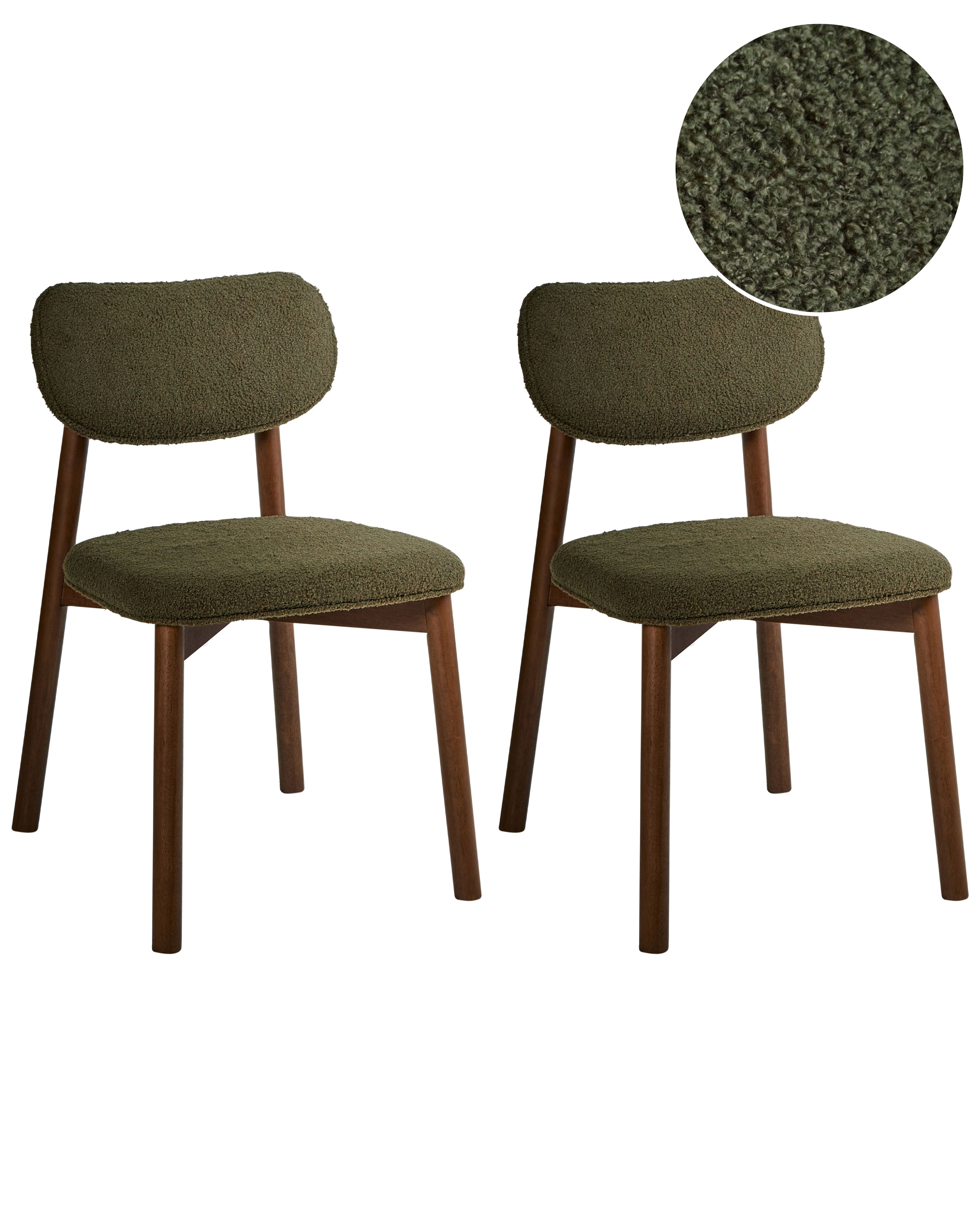 Set of 2 Dining Chairs MILLS Boucle Brown/ Green