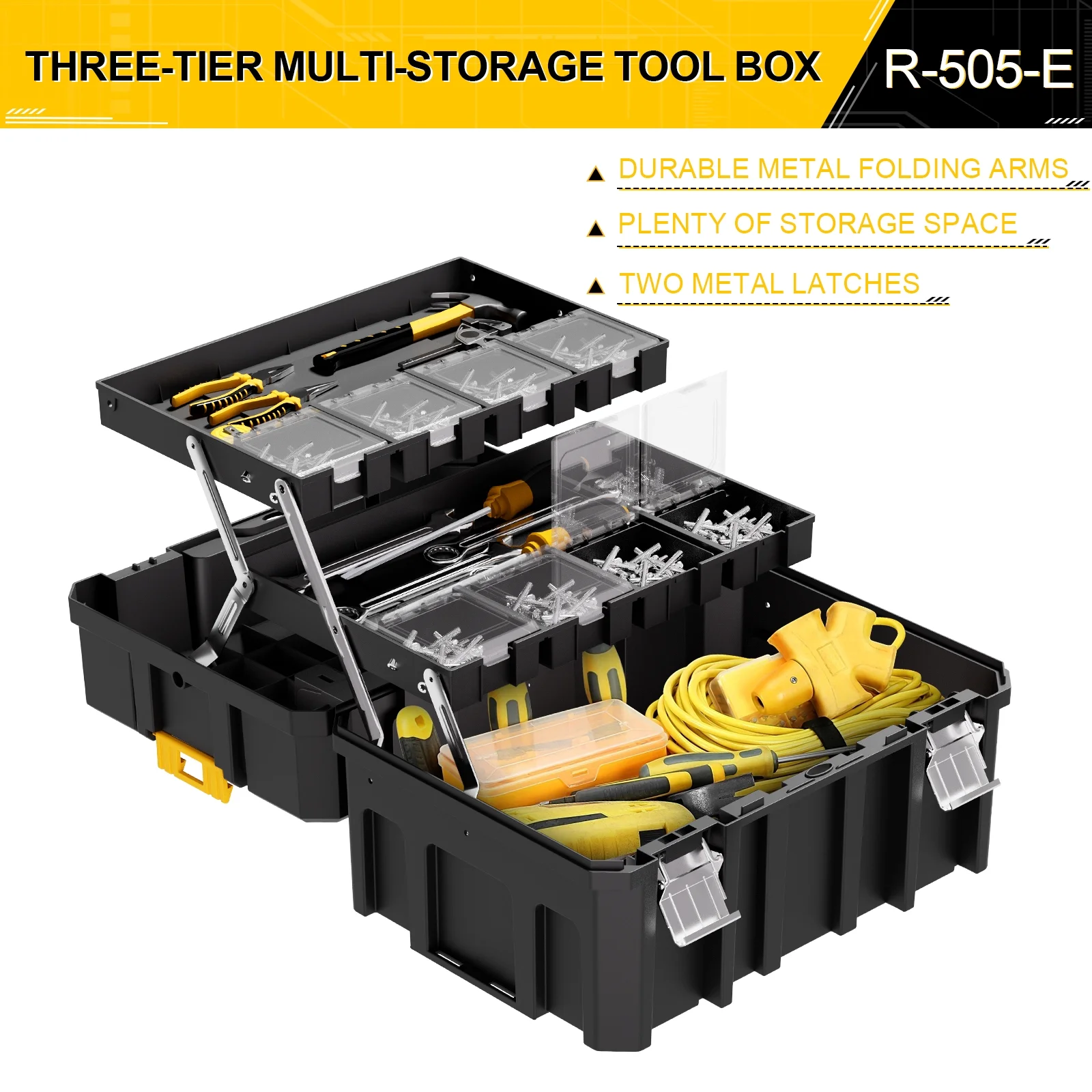 4 Tier Stackable Rolling Tool Box with Wheels, Modular Organizer Storage System with Drawers for Garage & Professional Work - Image 5