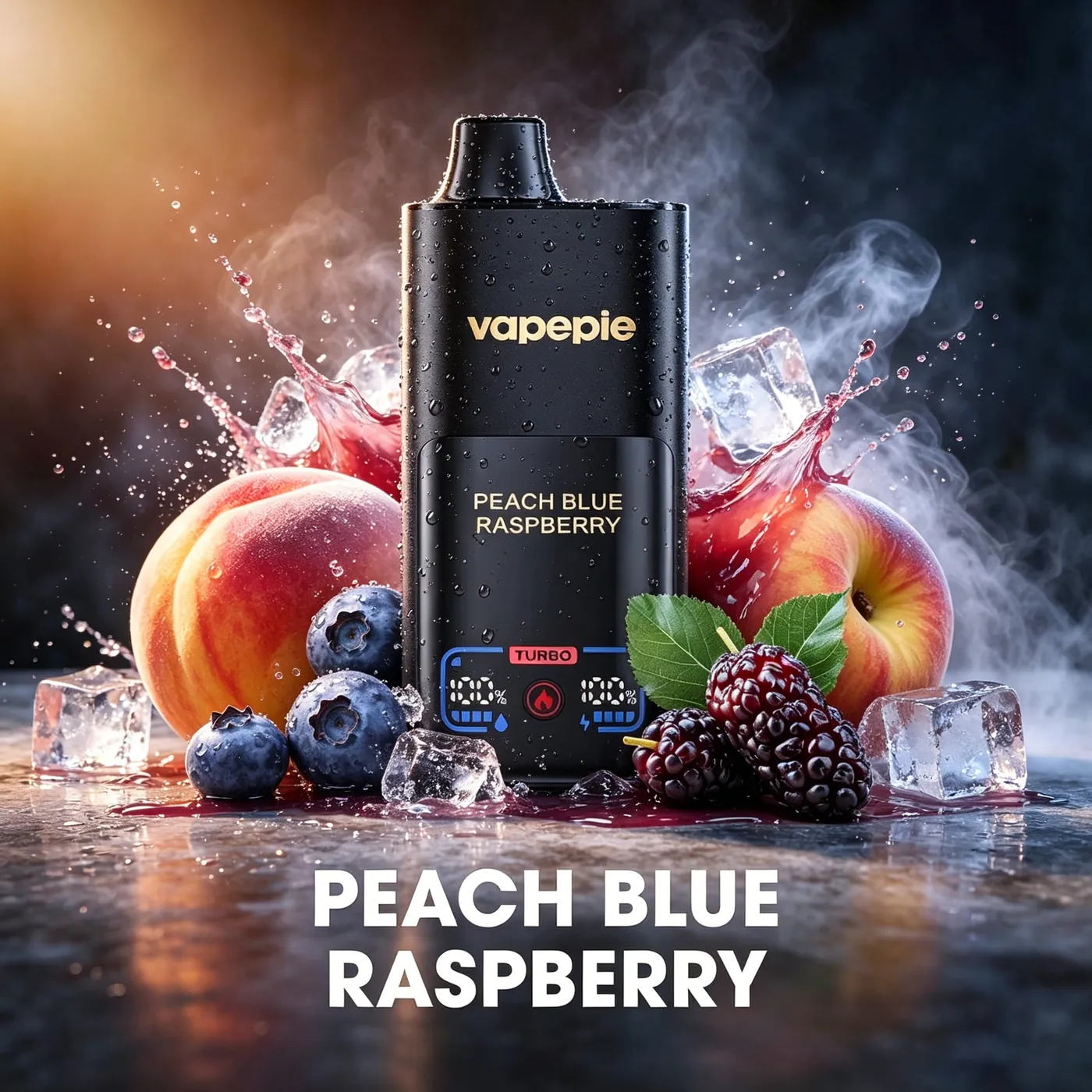 VAPEPIE MEGA 70 000 puffów – smak Peach Blue Raspberry, ekran TURBO; 0,4 Ω Dual Mesh