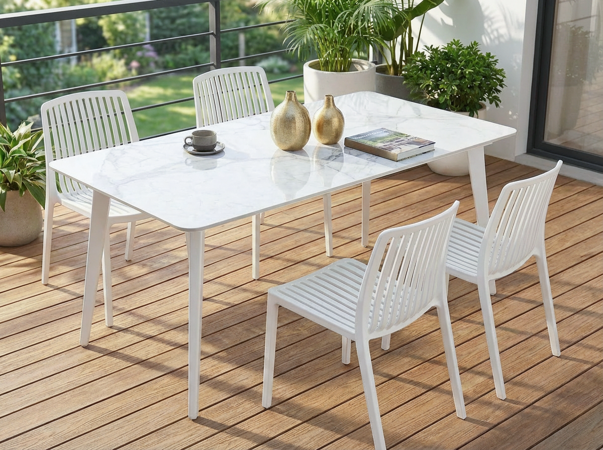 Garden Dining Table RODALLO 160 cm 90 cm Stone White Marble