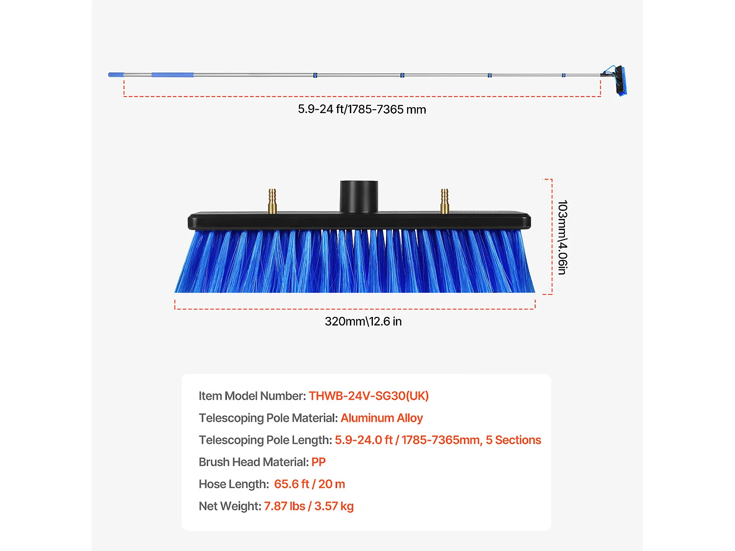 Kit Perche Télescopique SucceBuy Nettoyage de Panneaux Solaires Extensible à 7,3 M