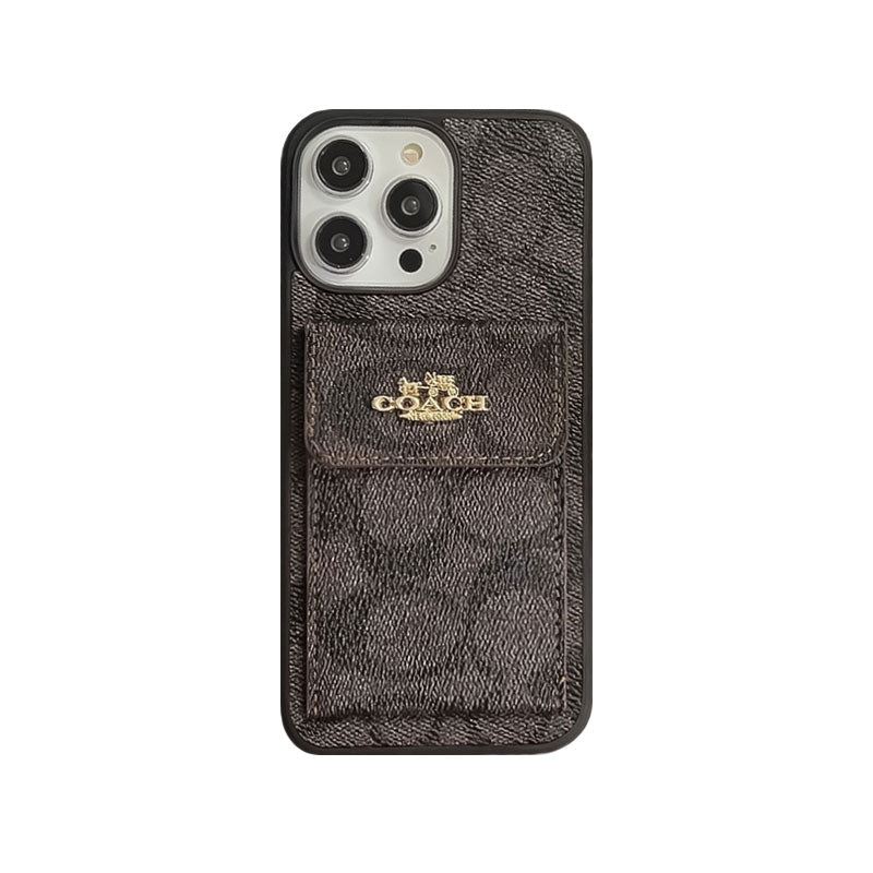 Coach iPhone Case With Card Holder Wallet Dark Brown  -SZK240425 - Wholesale & Influencer