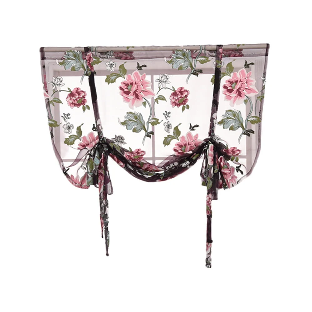 Floleo Clearance Rod Liftable Kitchen Bathroom Window Roman Curtain Floral Sheer Voile Valances
