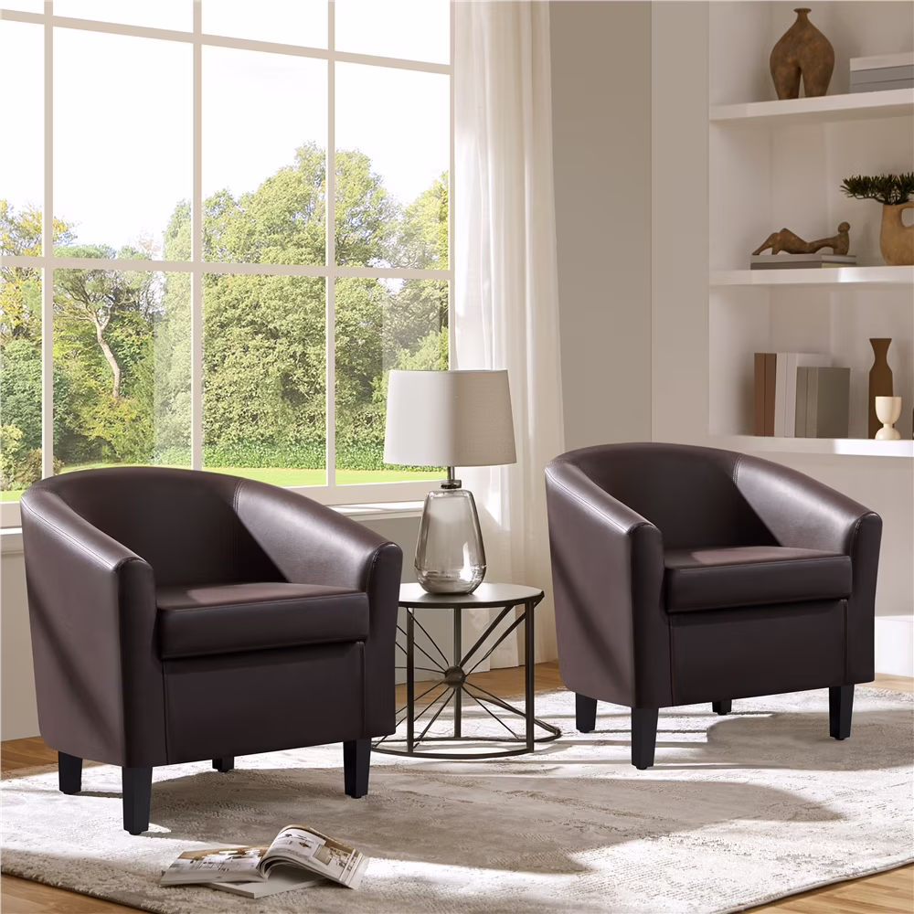 Renwick Faux Leather Barrel Accent Chair for Living Room, Set of 2, Black - Image 15